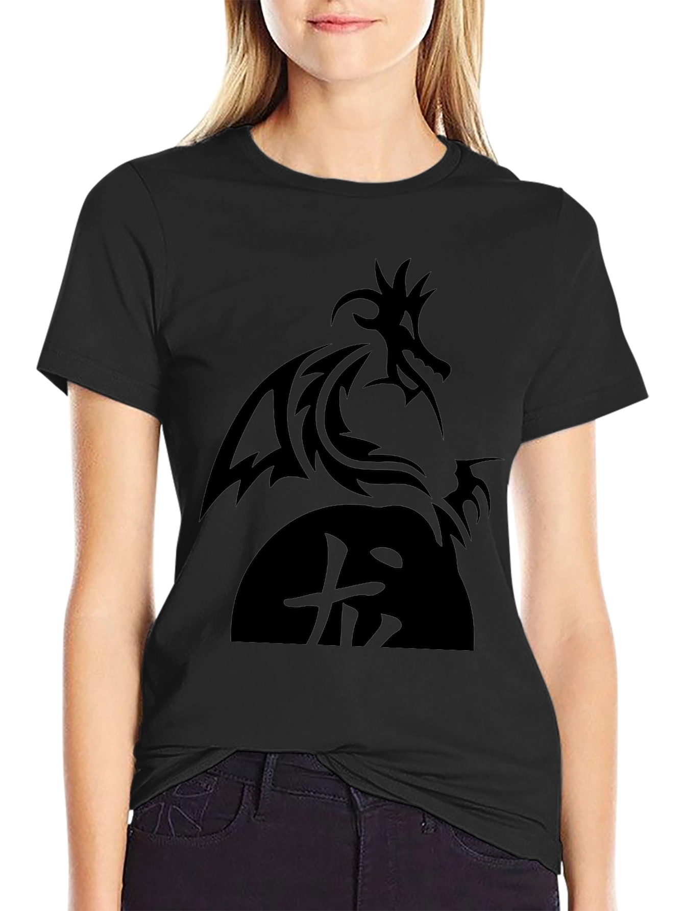 Dragon Graphic Black T-Shirt - Tribal Design