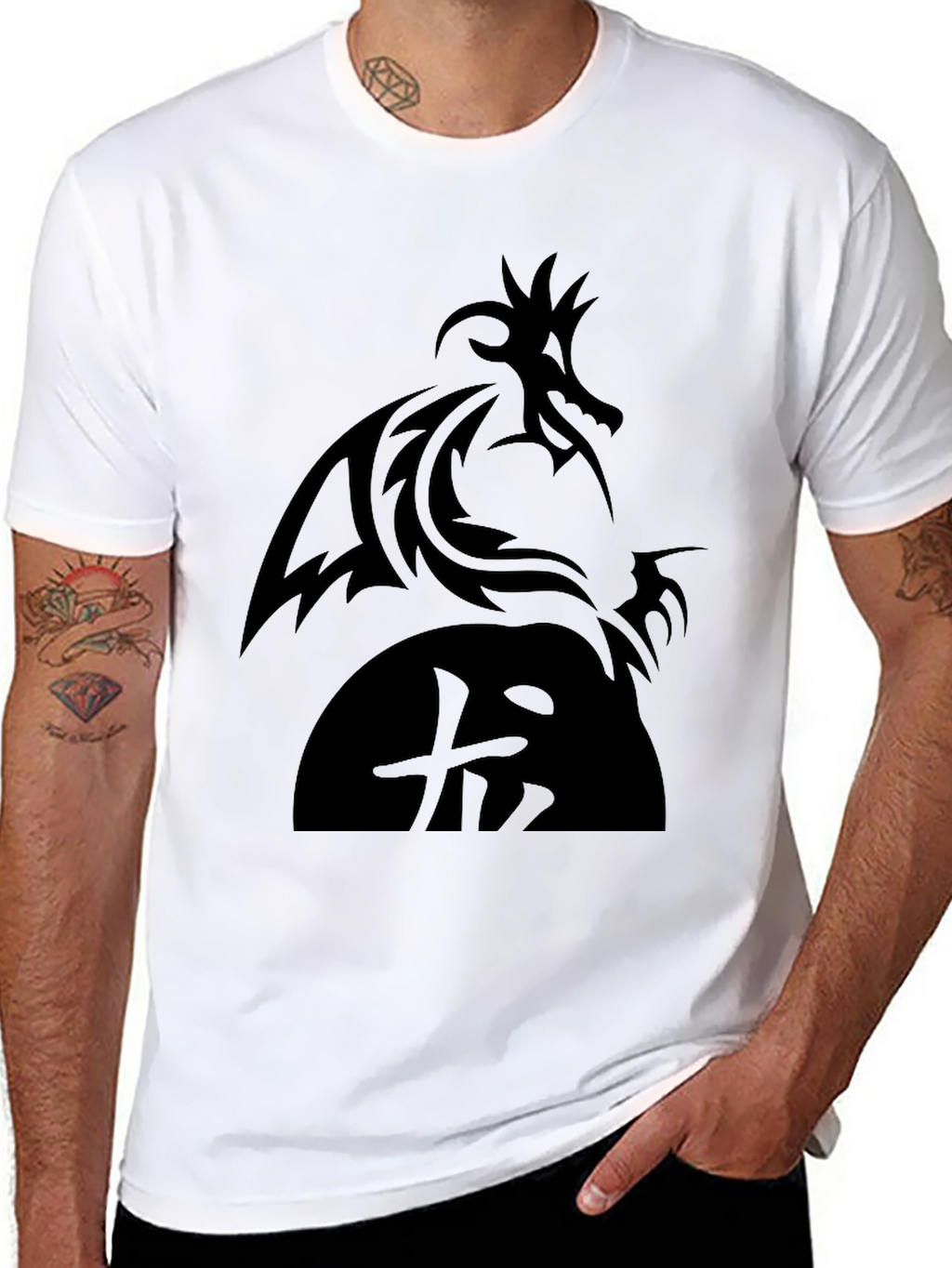Dragon Graphic Black T-Shirt - Tribal Design