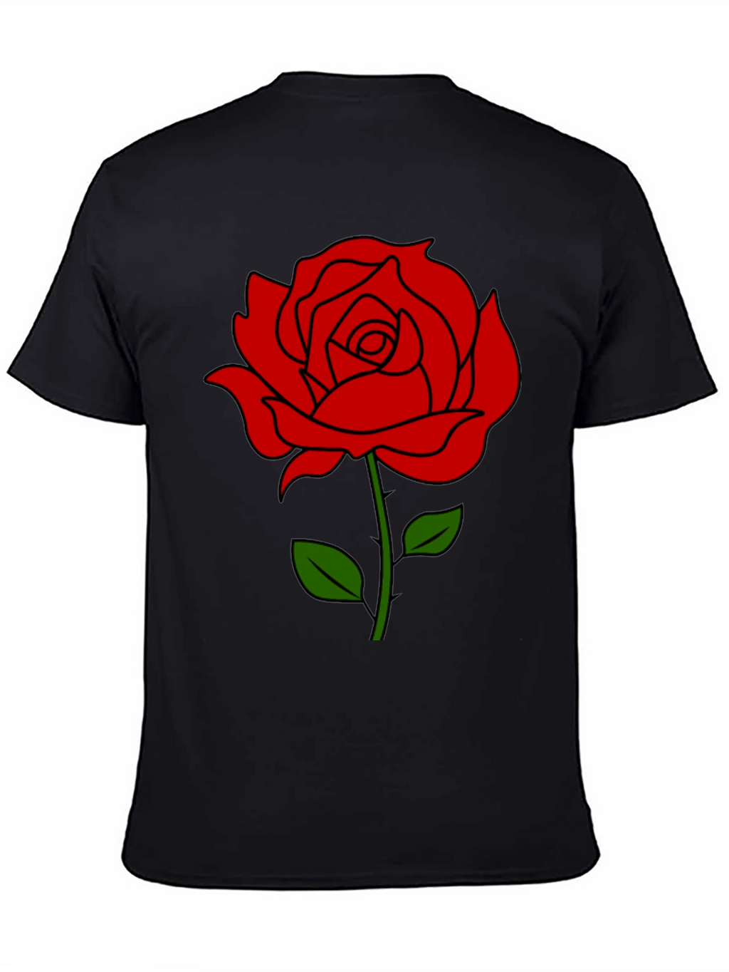 Black T-Shirt with Red Rose Graphic