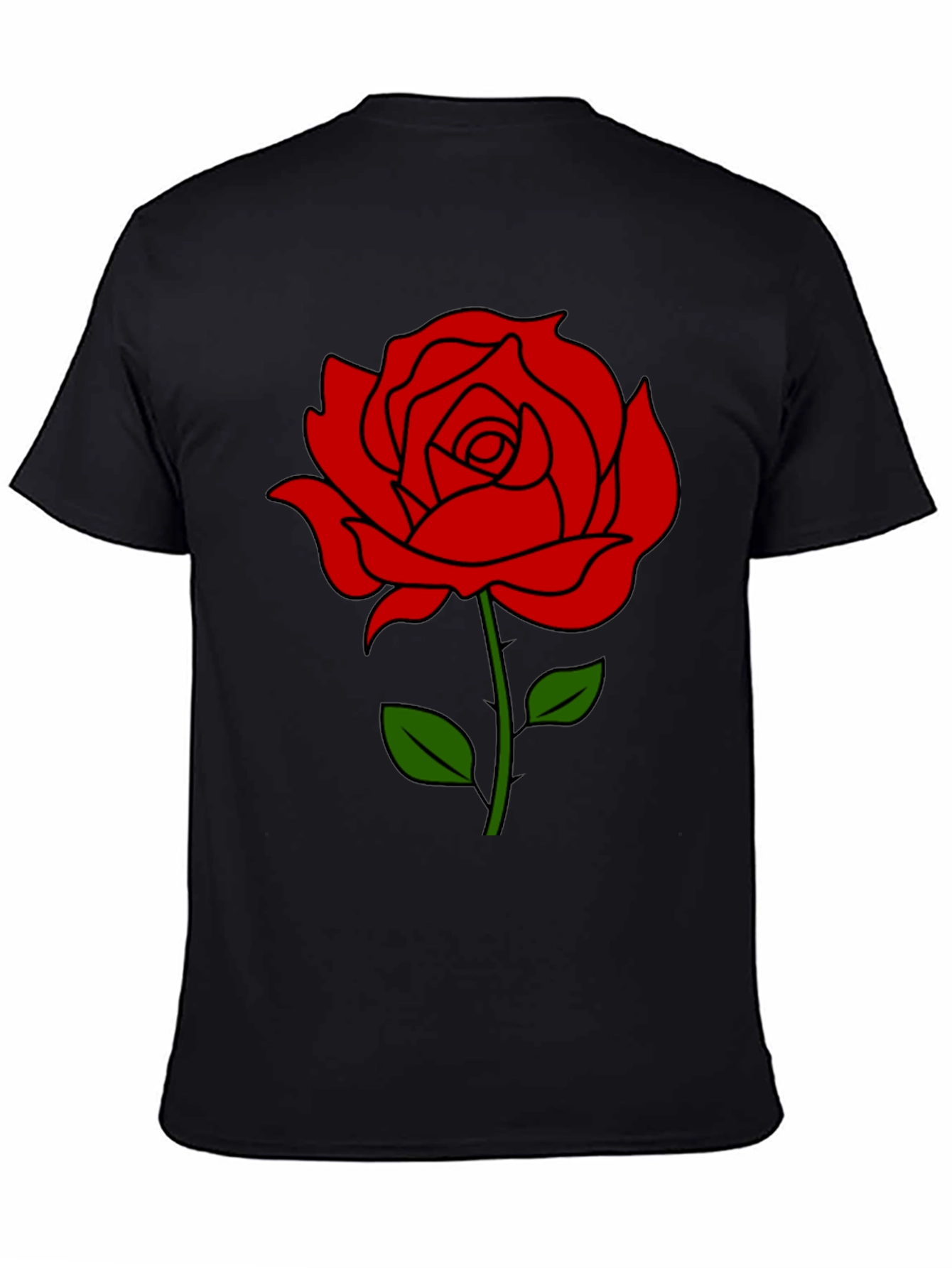 Black T-Shirt with Red Rose Graphic