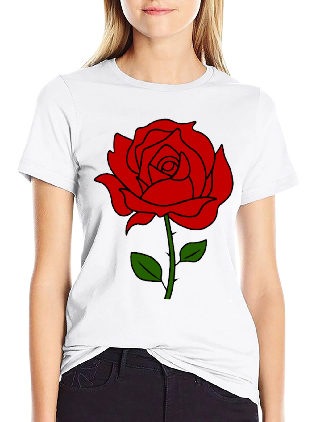 Black T-Shirt with Red Rose Graphic