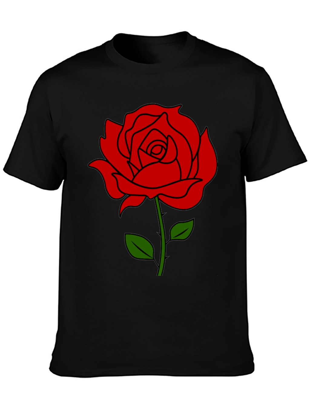 Black T-Shirt with Red Rose Graphic