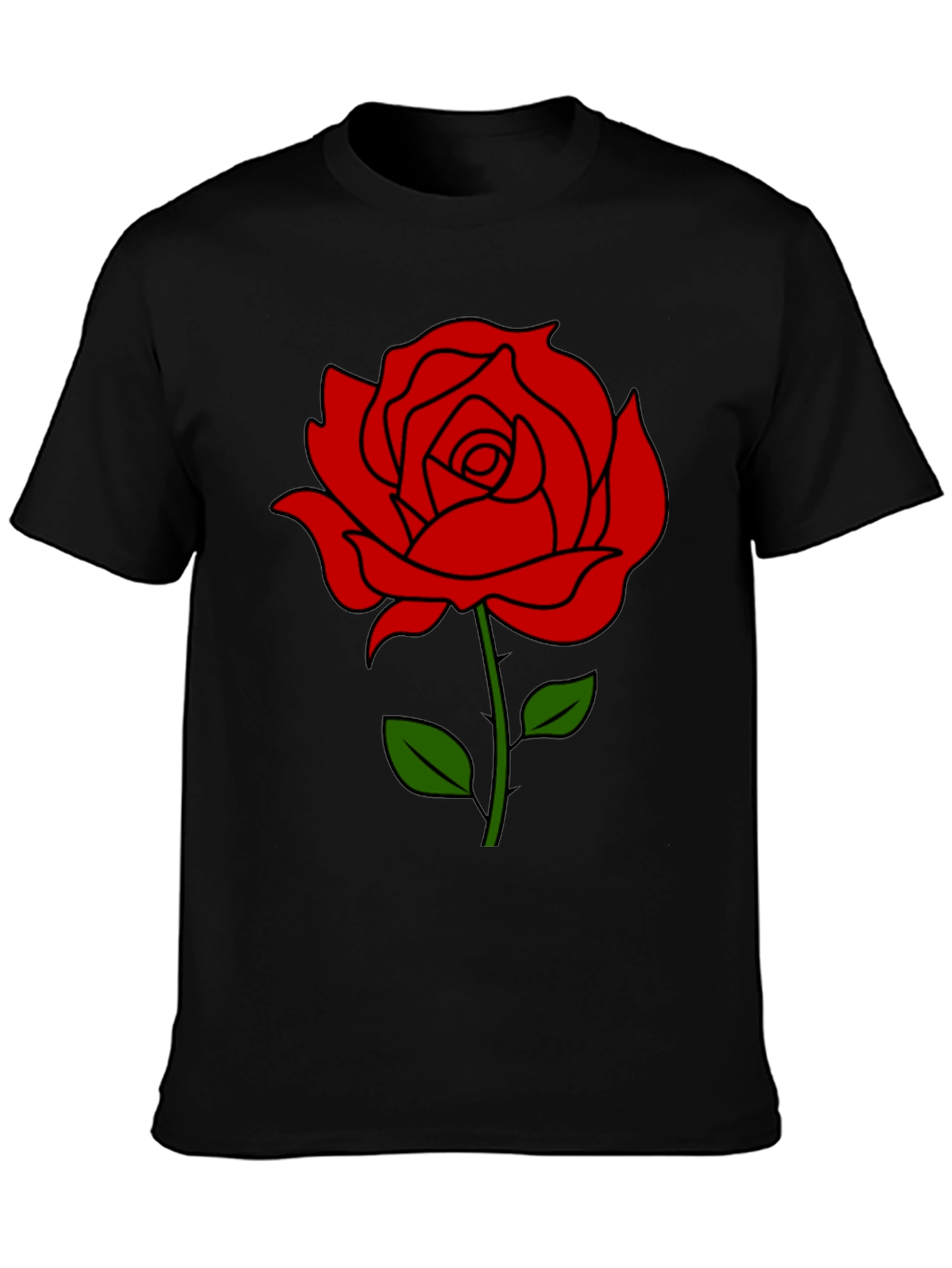 Black T-Shirt with Red Rose Graphic