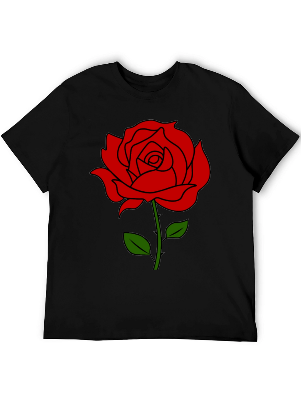 Black T-Shirt with Red Rose Graphic