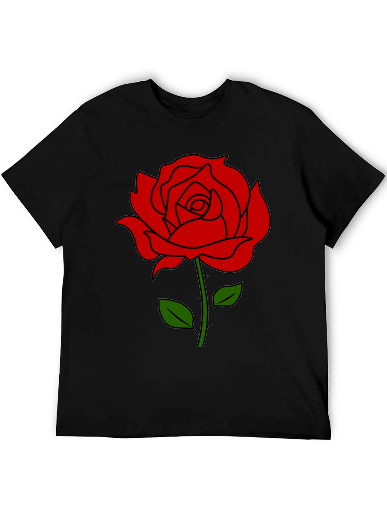 Black T-Shirt with Red Rose Graphic