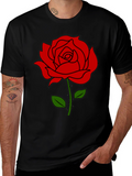 Black T-Shirt with Red Rose Graphic