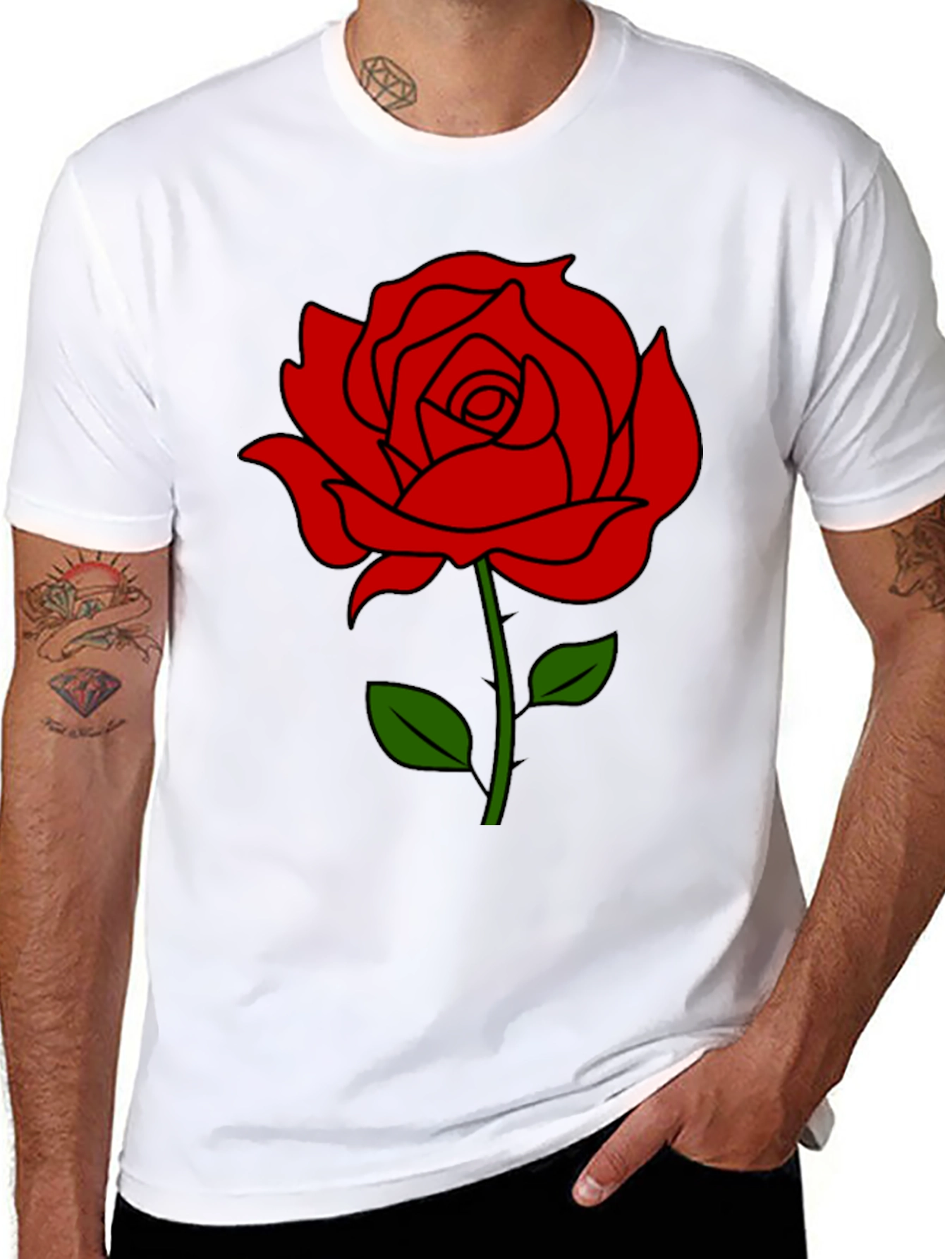 Black T-Shirt with Red Rose Graphic