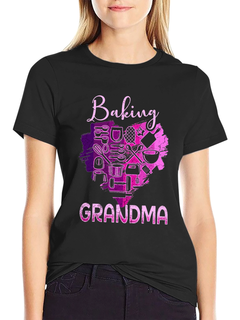 Baking Grandma T-Shirt - Black Crew Neck