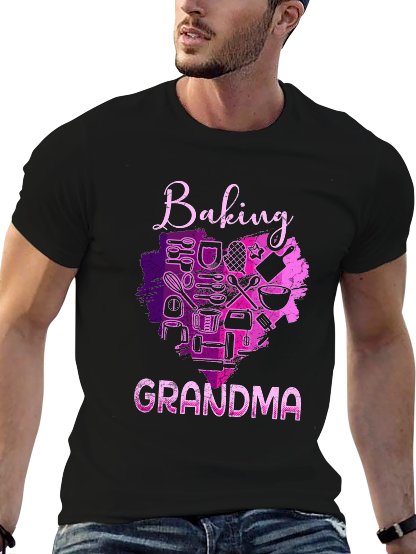 Baking Grandma T-Shirt - Black Crew Neck