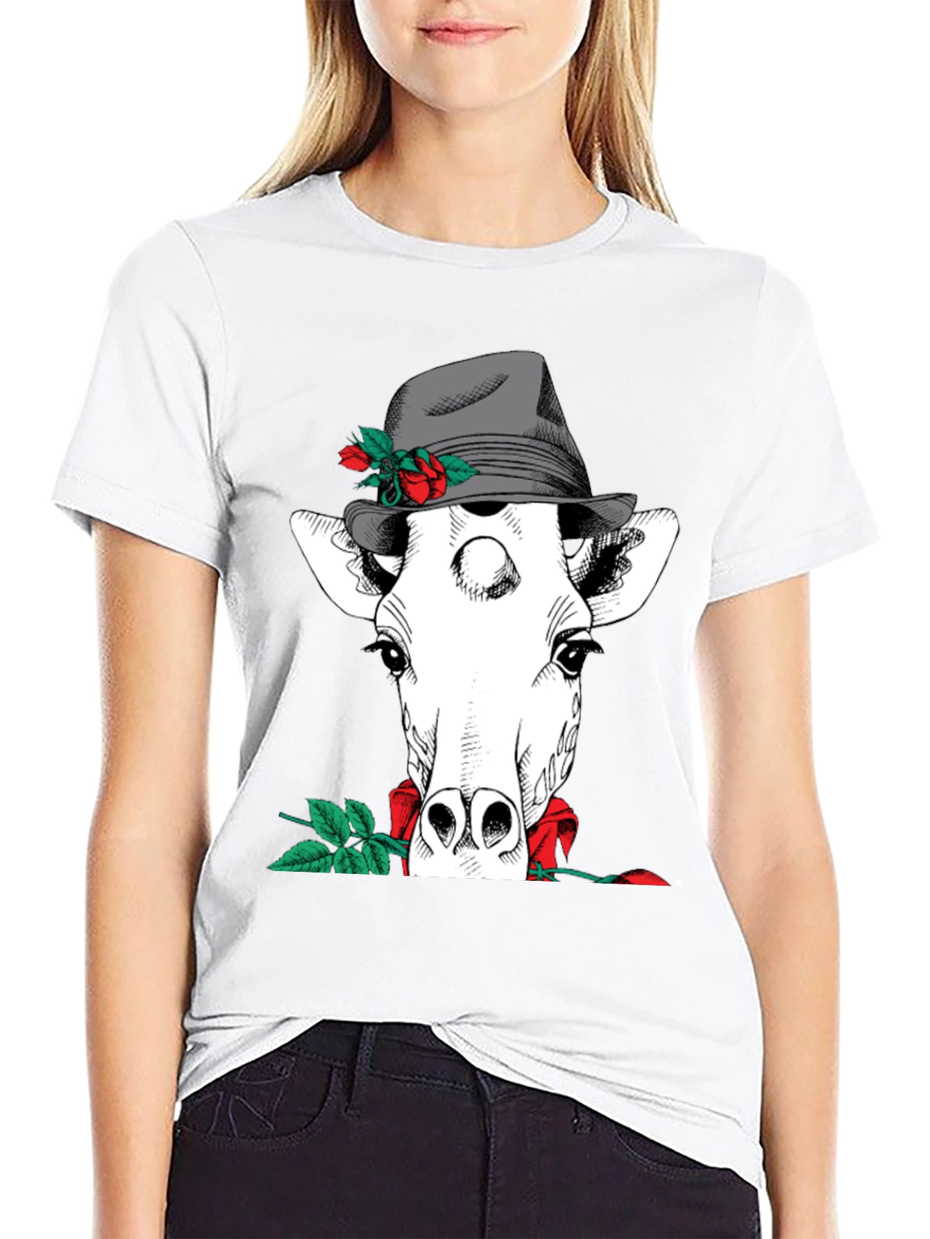 Giraffe in Hat Graphic Tee