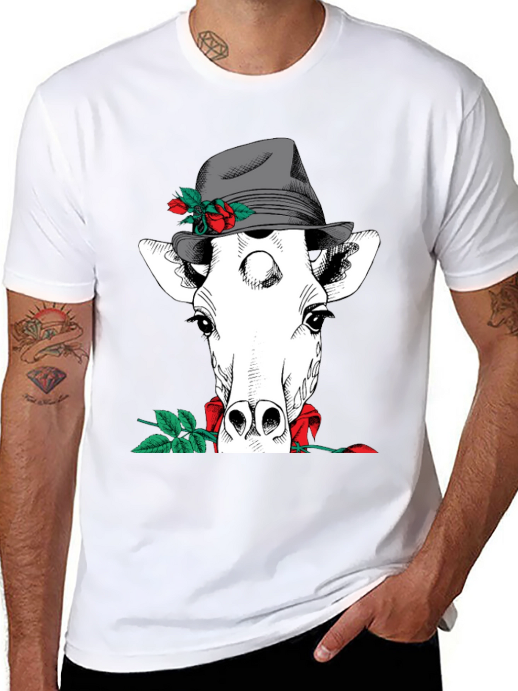 Giraffe in Hat Graphic Tee