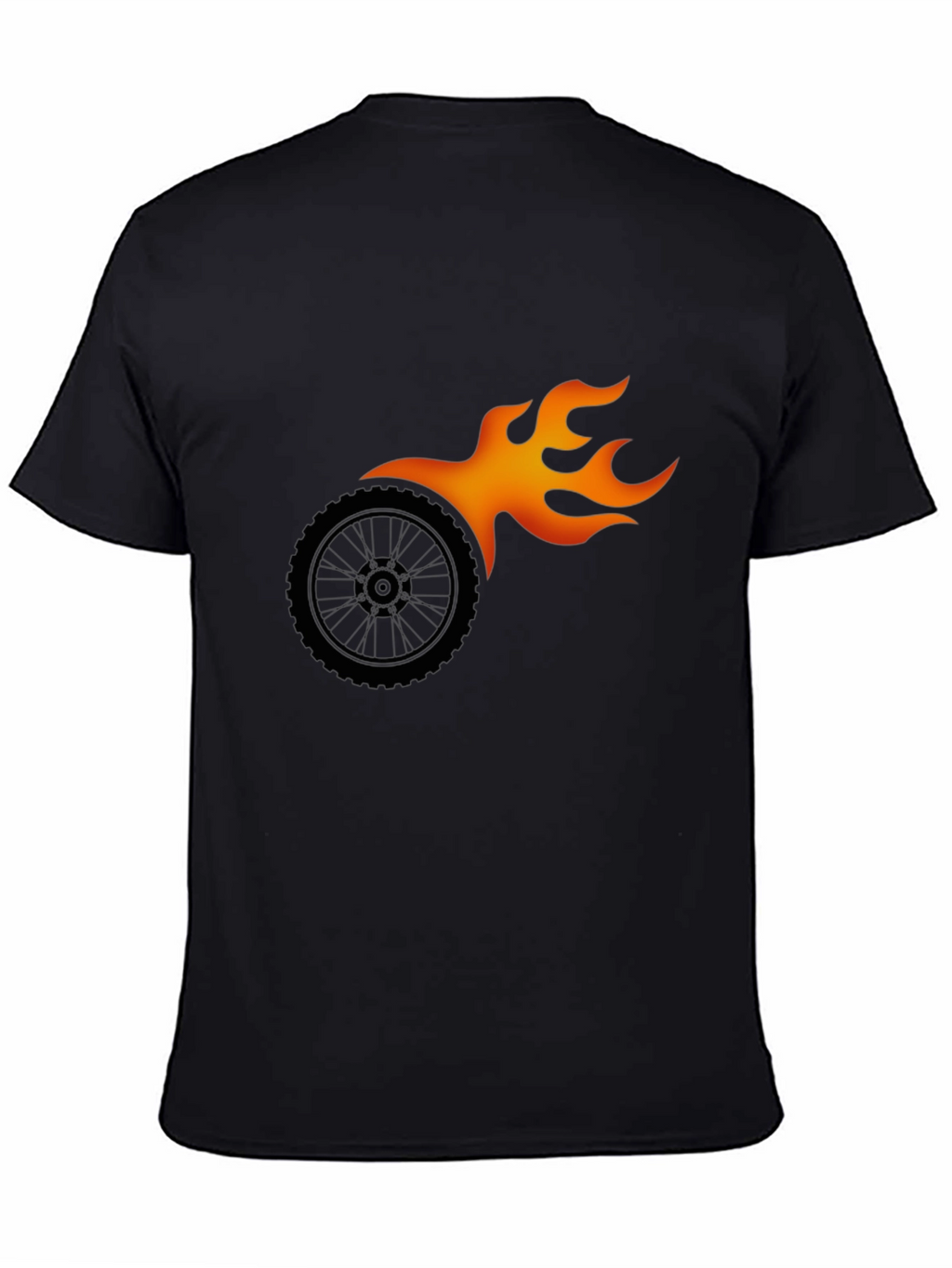 Black Graphic Tee - Flaming Wheel Design