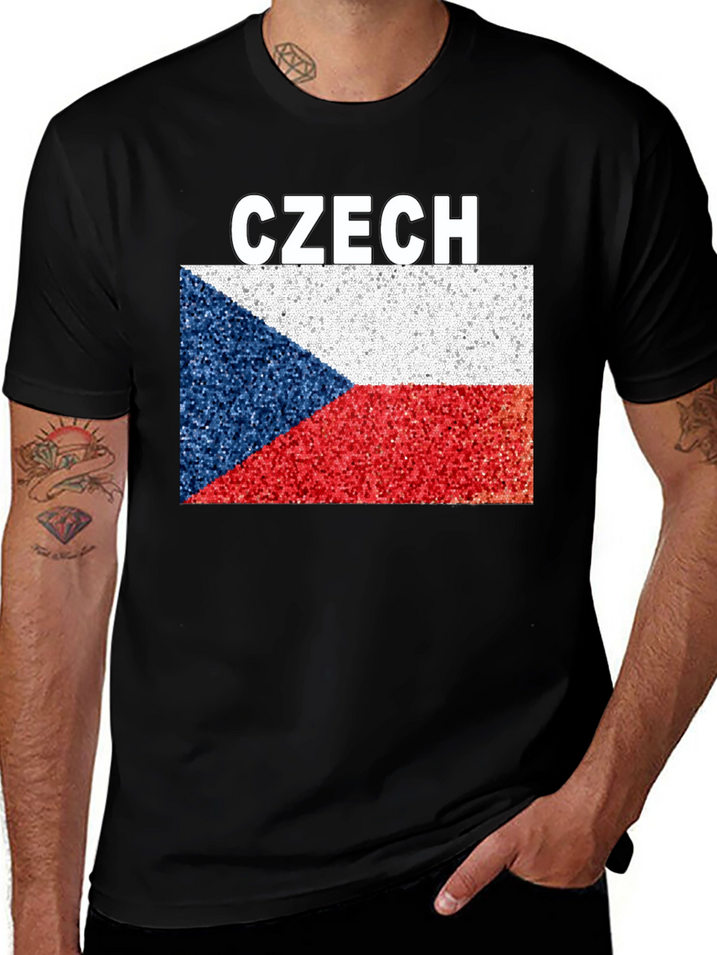 Czech Republic Flag T-Shirt - Black Crew Neck Tee