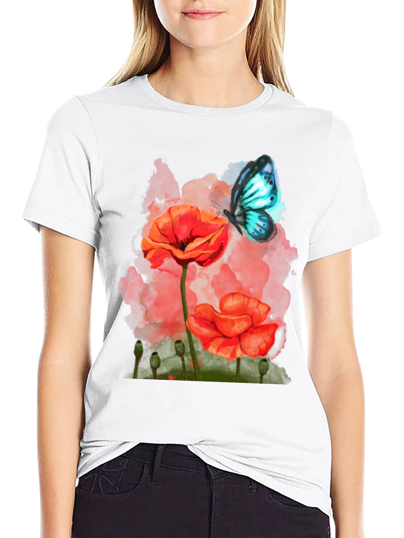 Floral Butterfly Graphic Tee - Mens Black T-Shirt
