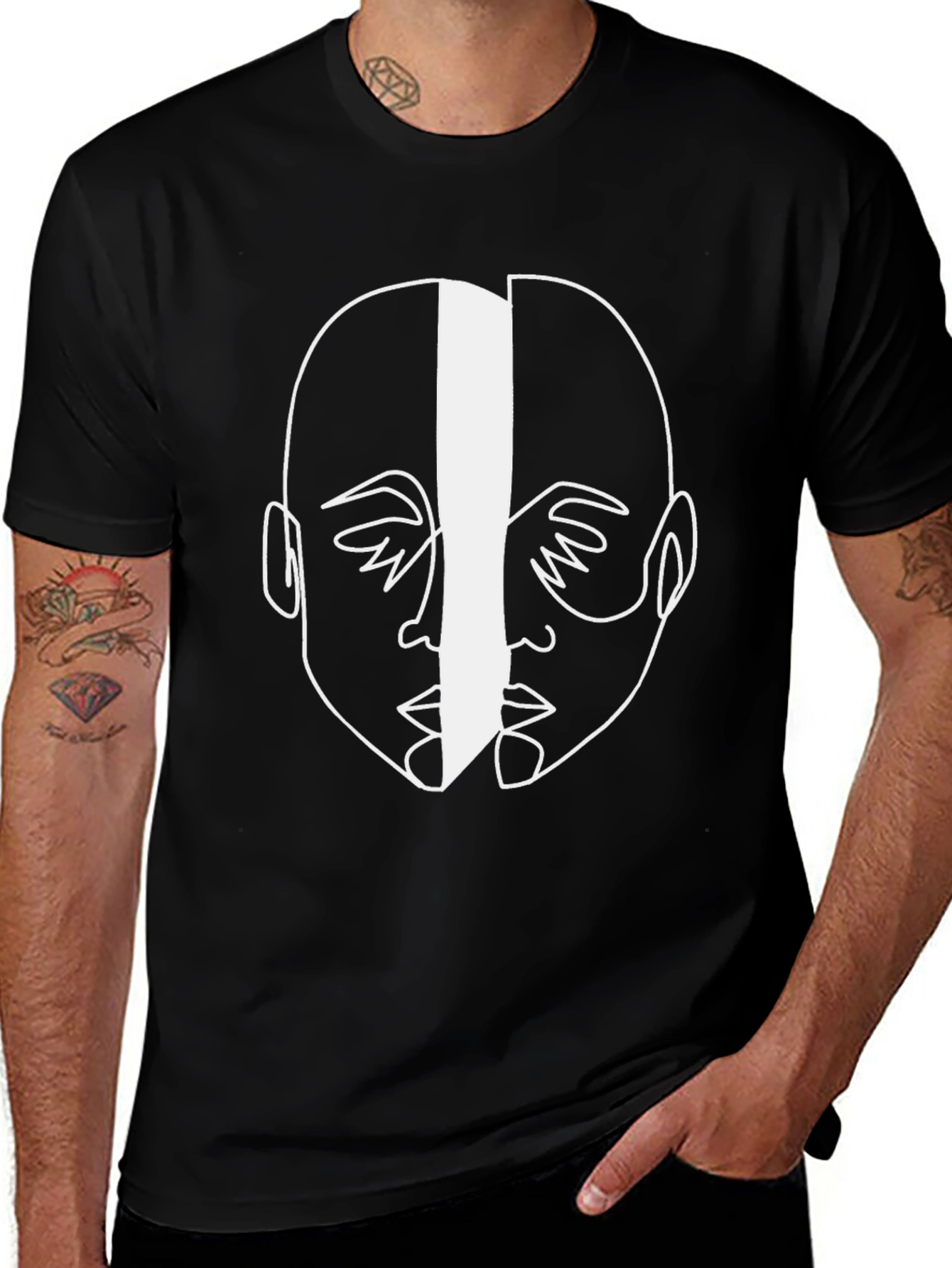 Abstract Face Graphic Tee - Modern Minimalist Design