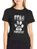 Stay Pawsitive Black Graphic T-Shirt