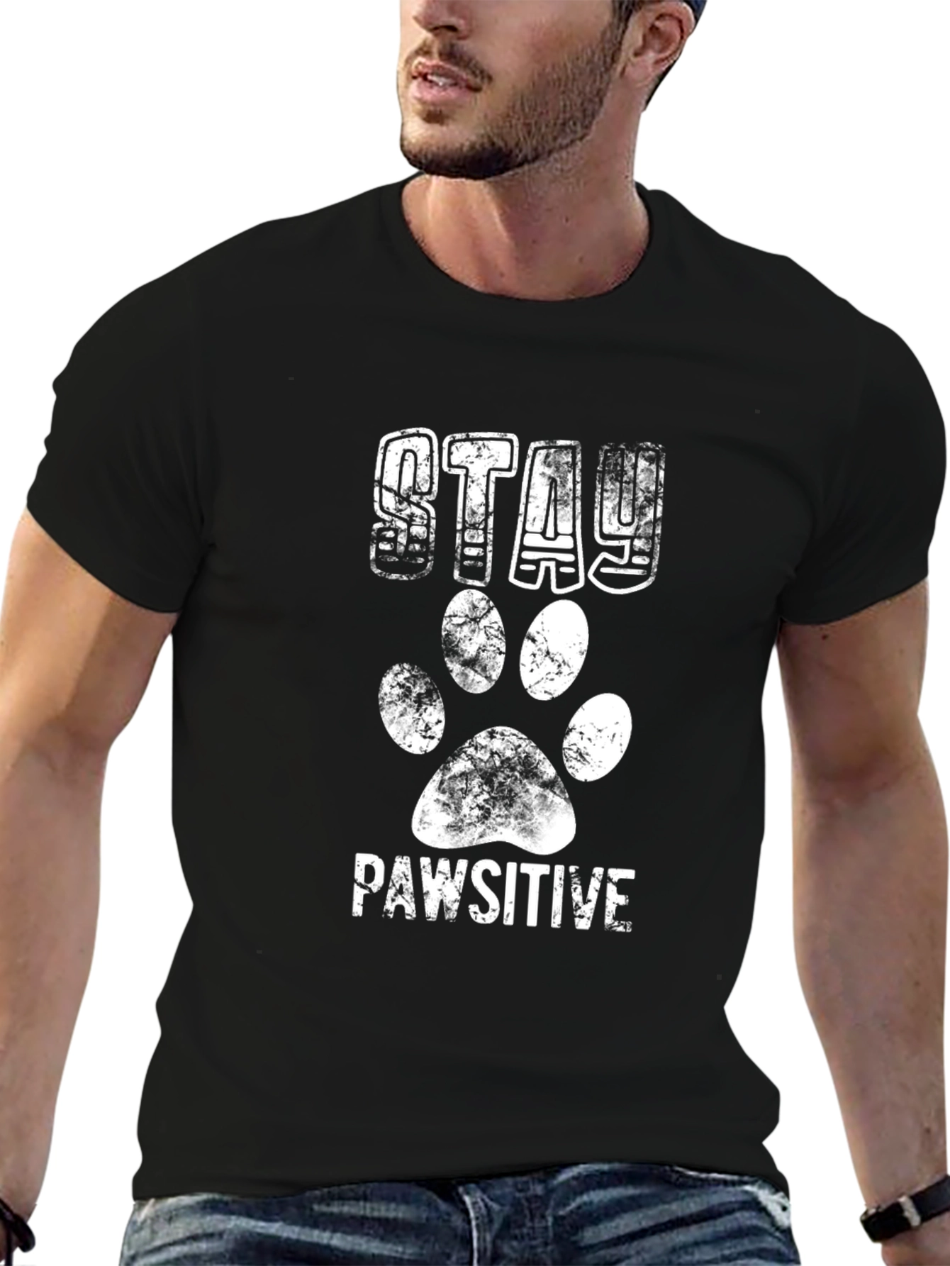 Stay Pawsitive Black Graphic T-Shirt