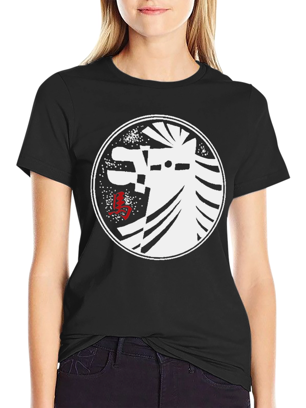 Black T-Shirt with Abstract Horse Graphic