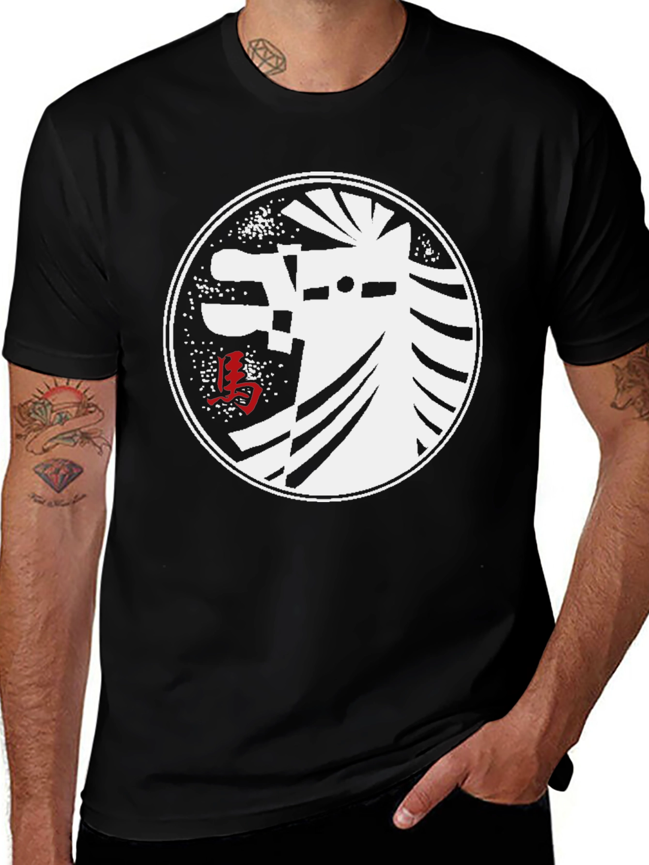 Black T-Shirt with Abstract Horse Graphic