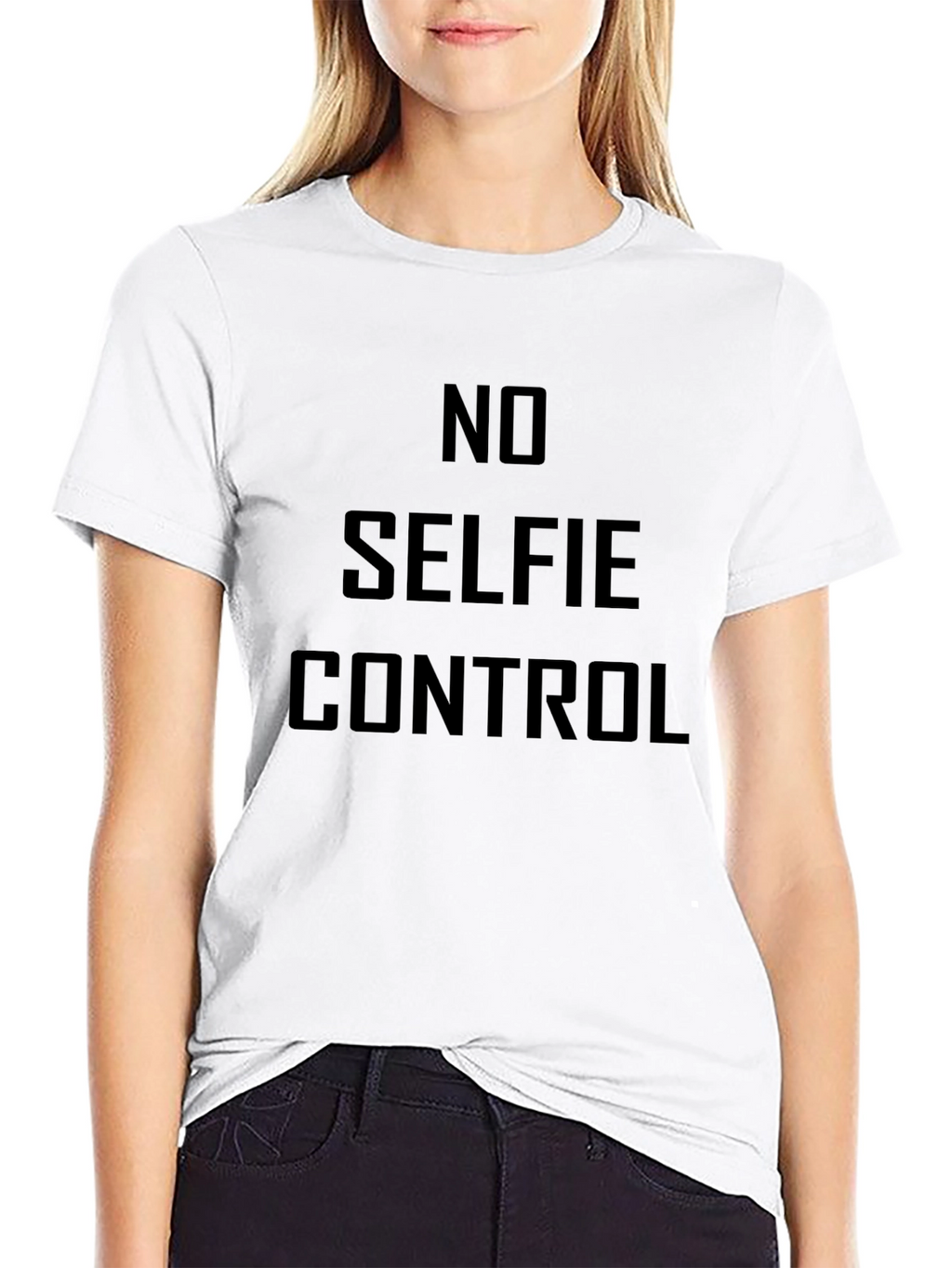 No Selfie Control Black Graphic Tee for Men