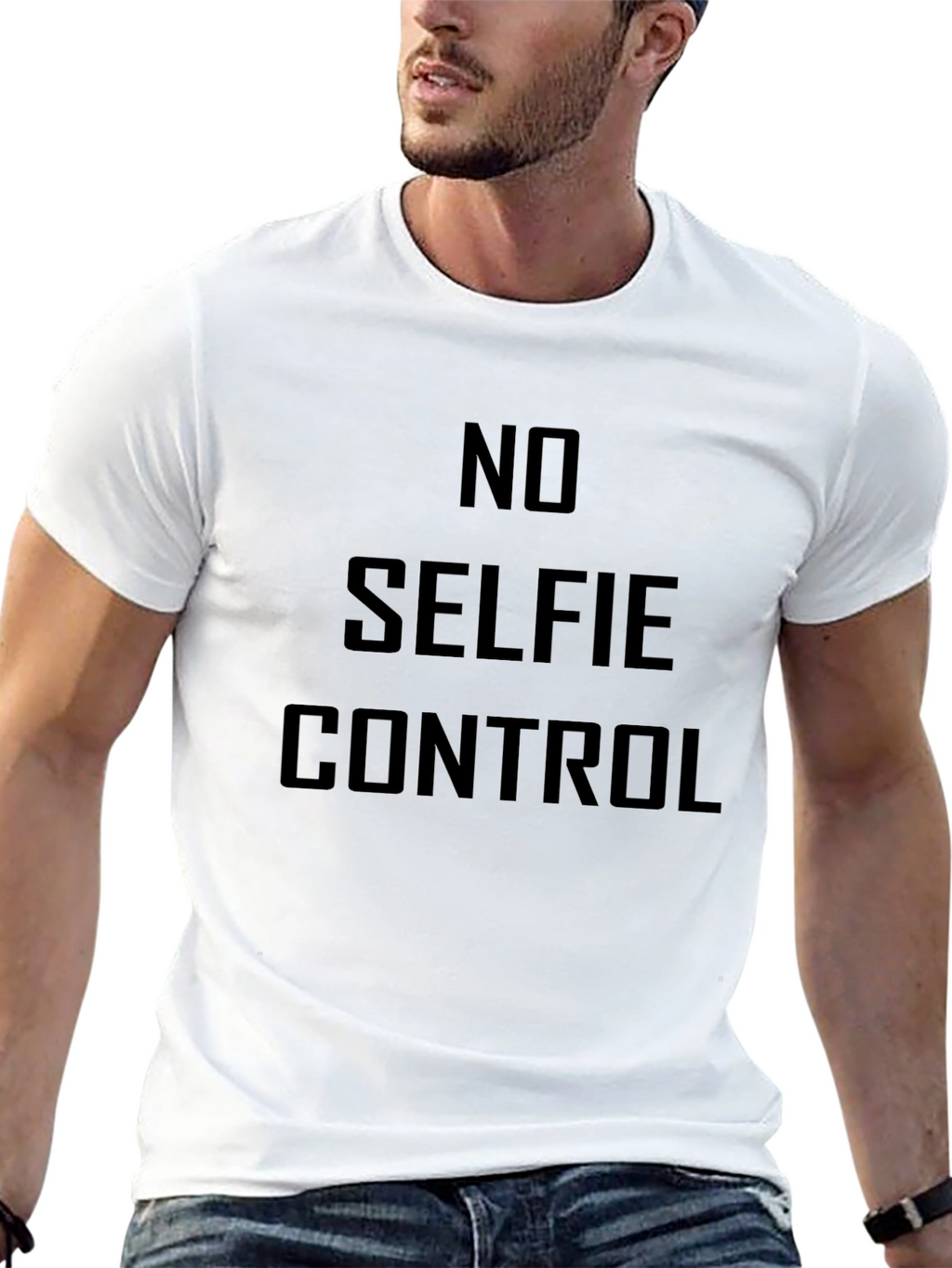 No Selfie Control Black Graphic Tee for Men
