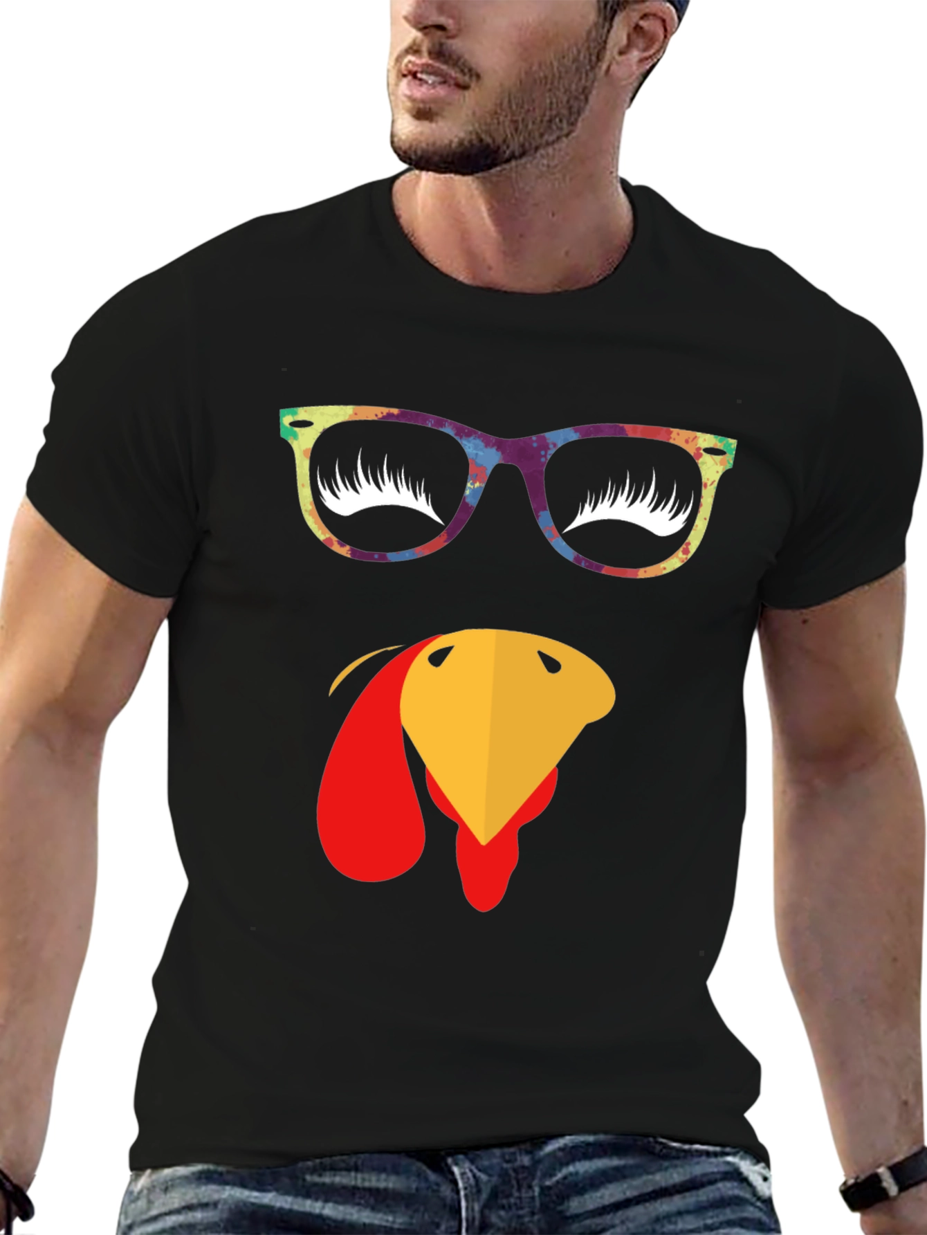 Thanksgiving Turkey Face Graphic T-Shirt