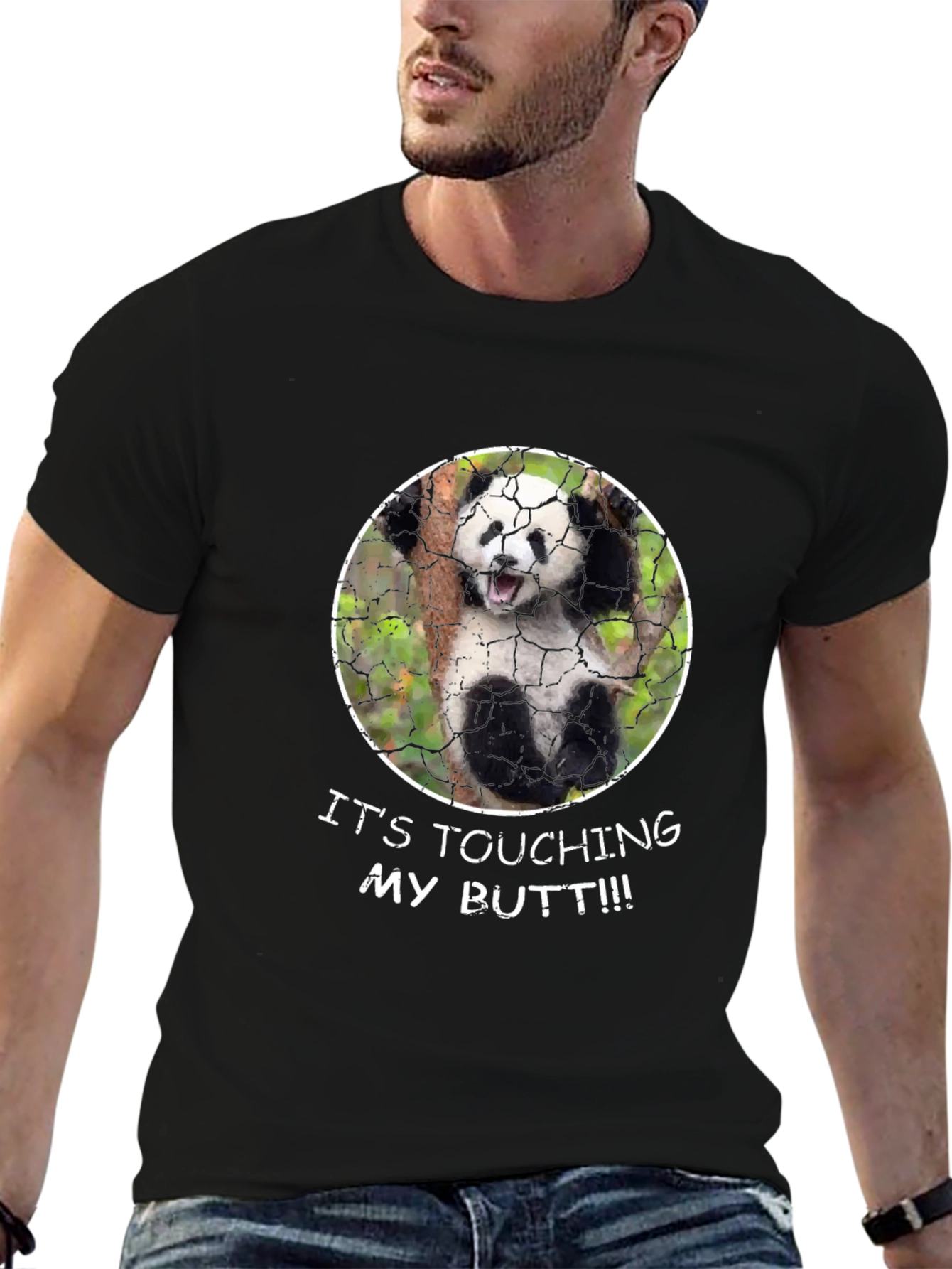 Panda Touching My Butt Graphic Tee - Novelty Humor Shirt