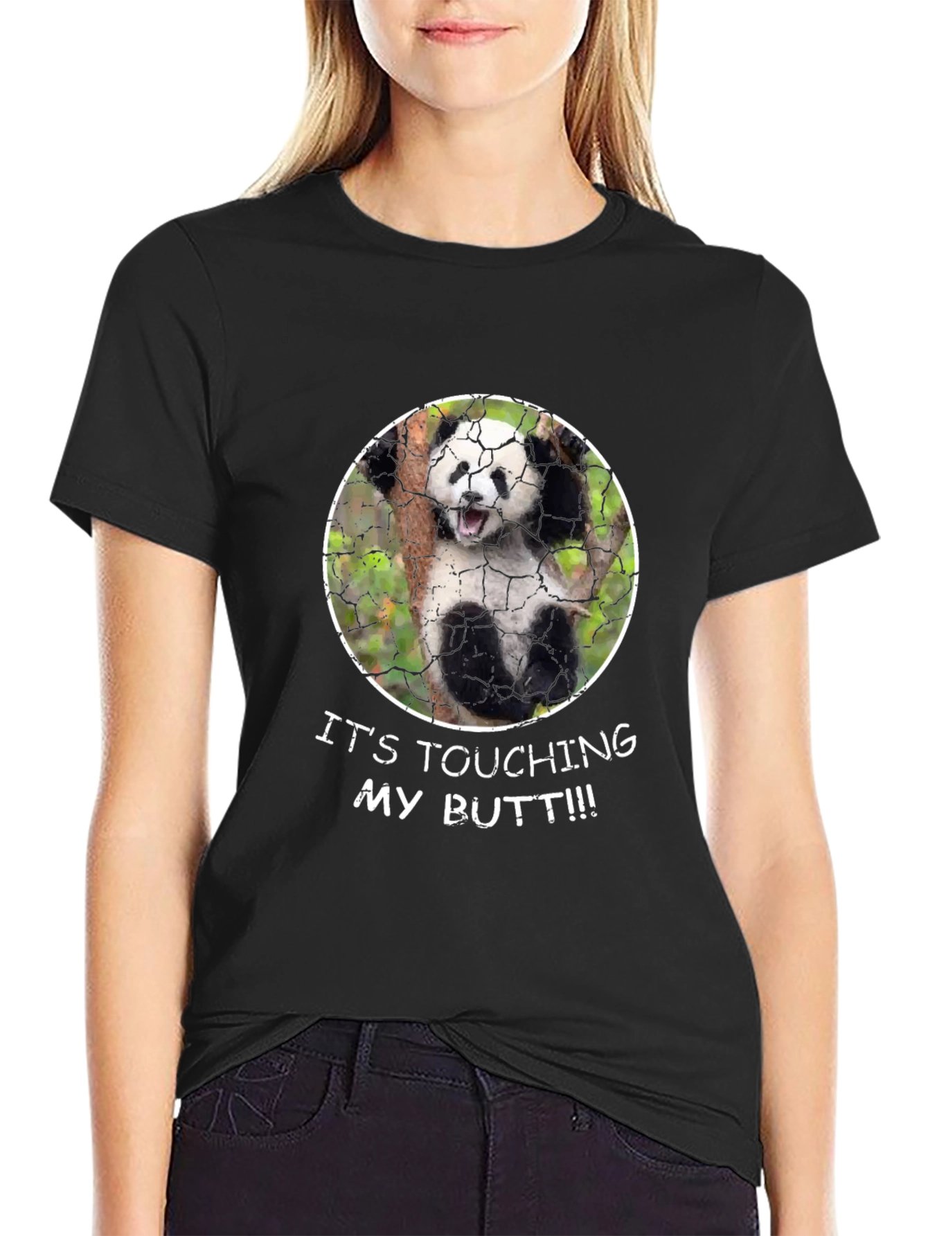 Panda Touching My Butt Graphic Tee - Novelty Humor Shirt
