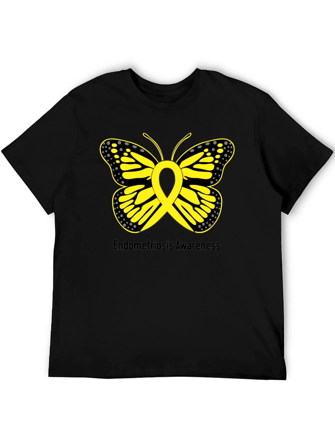 Endometriosis Awareness Butterfly Ribbon Black T-Shirt