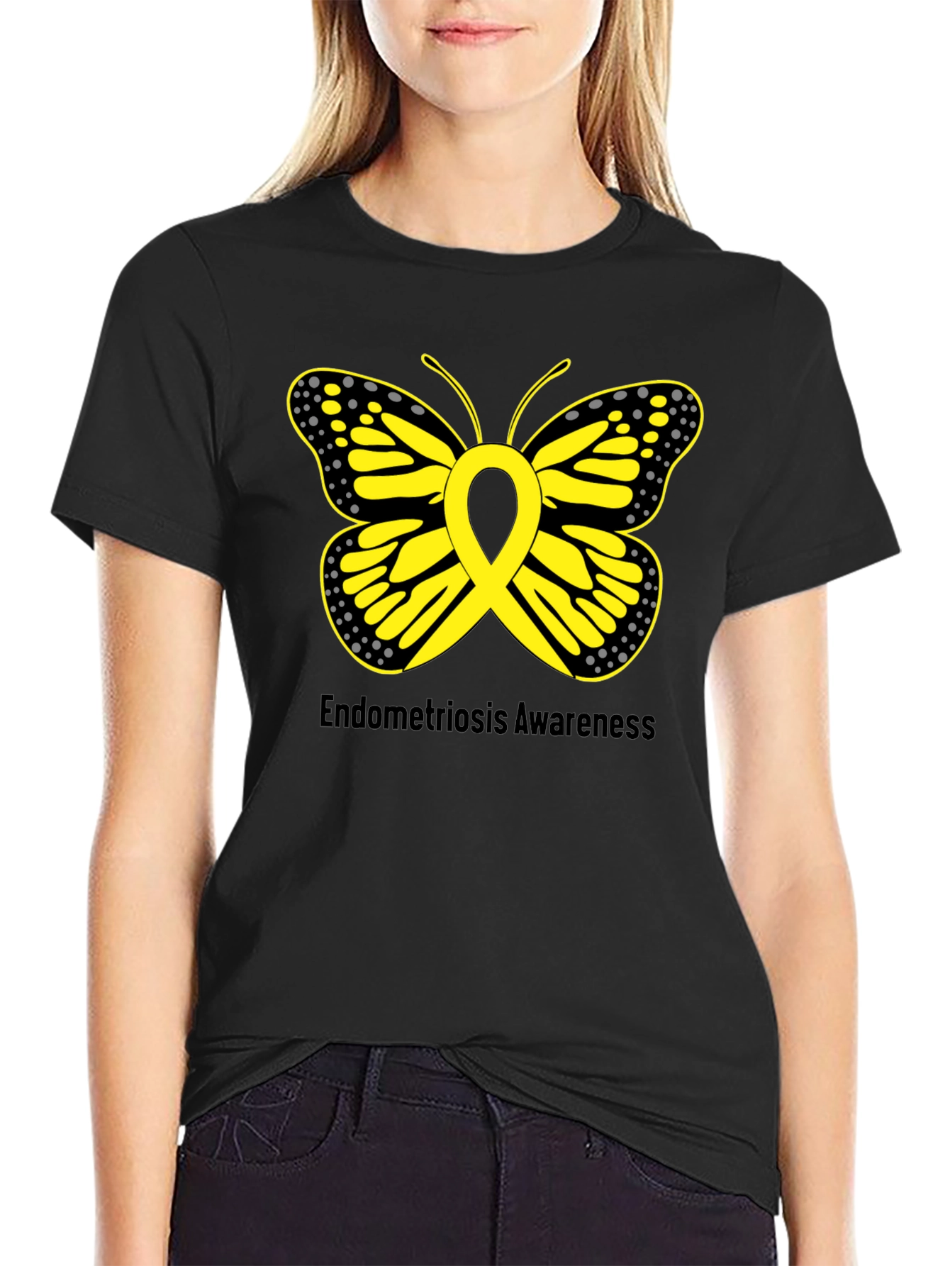 Endometriosis Awareness Butterfly Ribbon Black T-Shirt