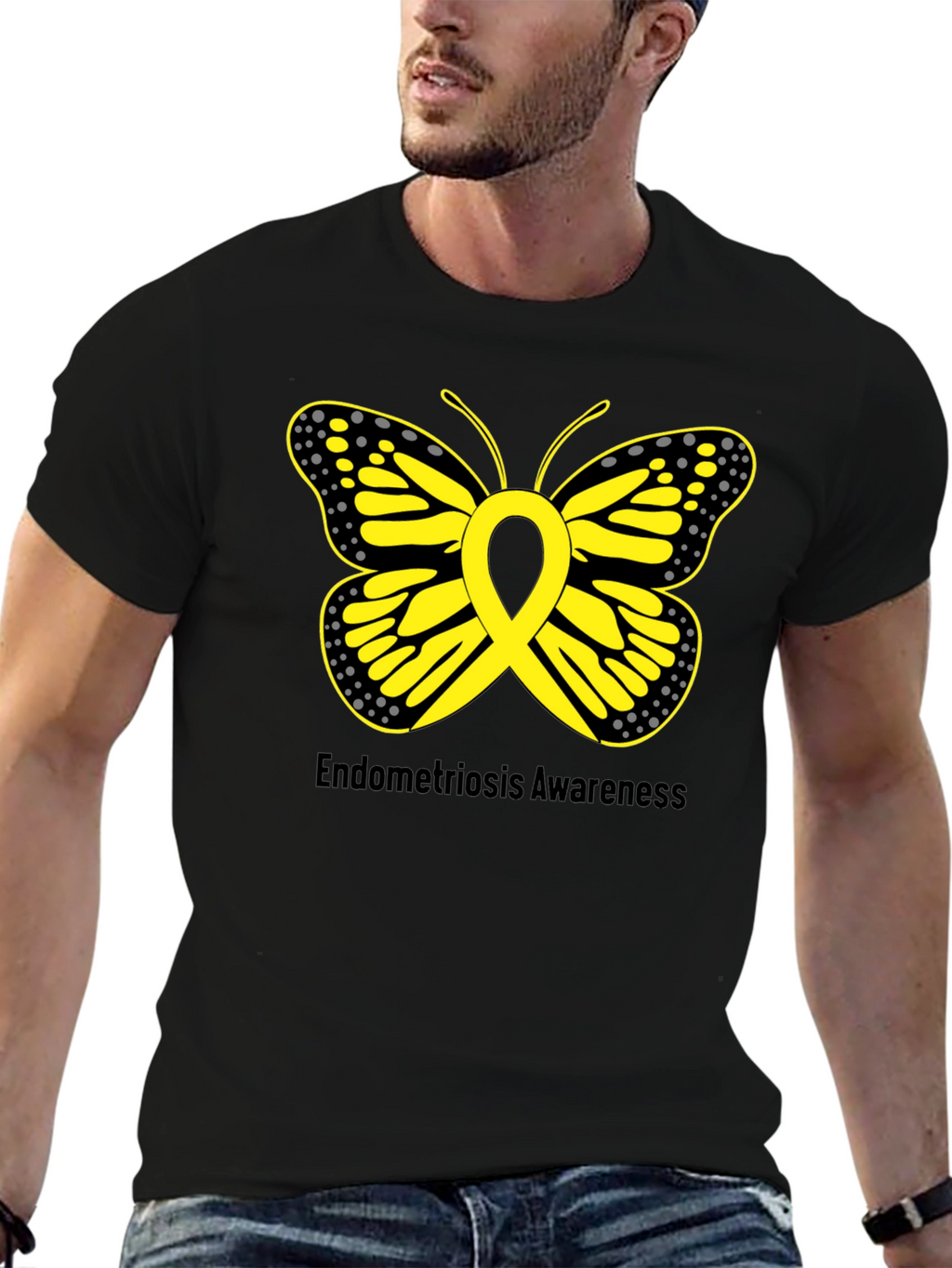 Endometriosis Awareness Butterfly Ribbon Black T-Shirt