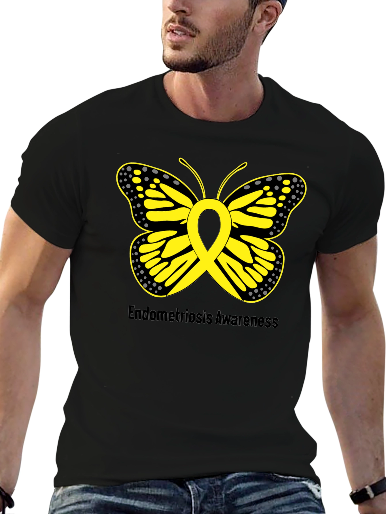 Endometriosis Awareness Butterfly Ribbon Black T-Shirt