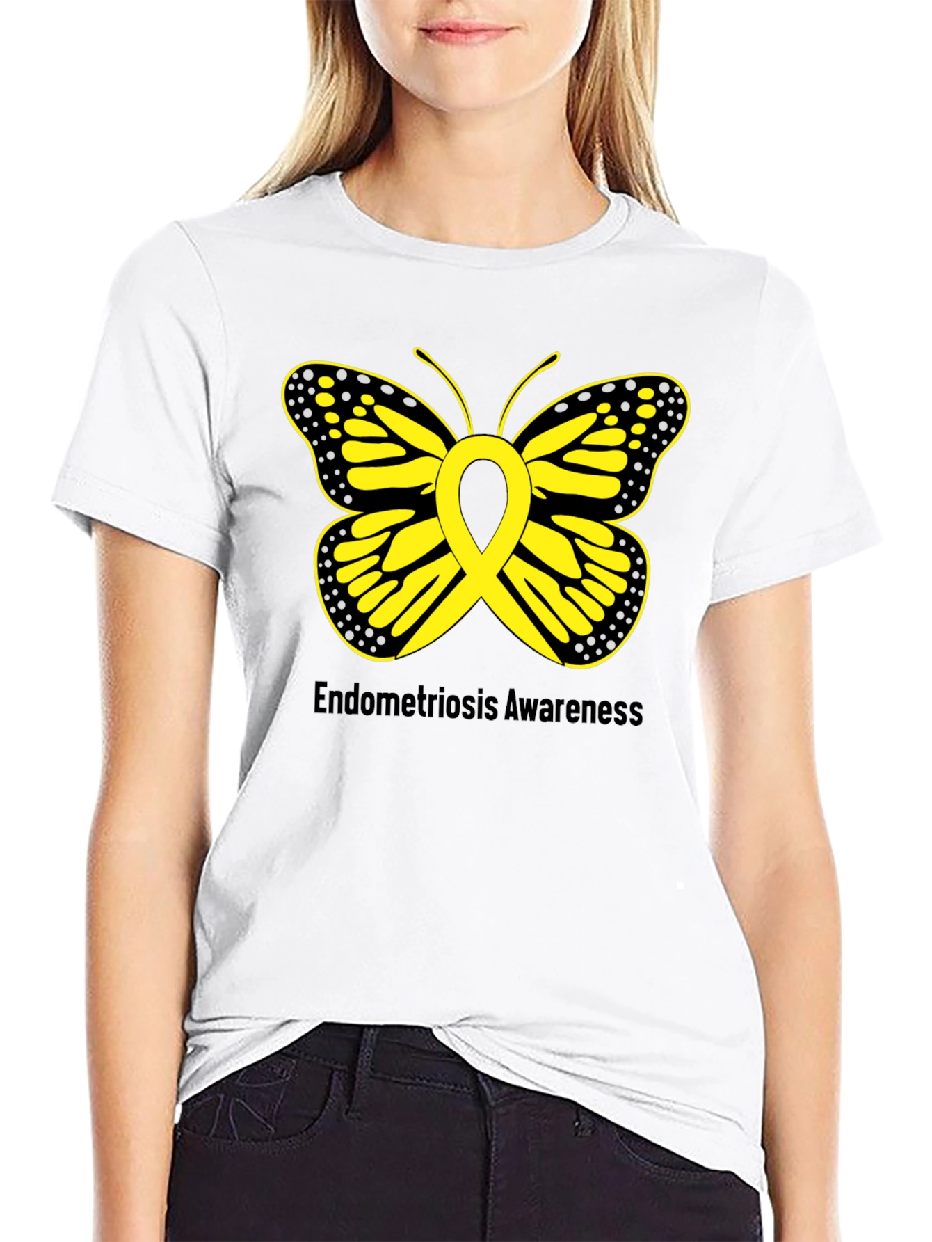 Endometriosis Awareness Butterfly Ribbon Black T-Shirt