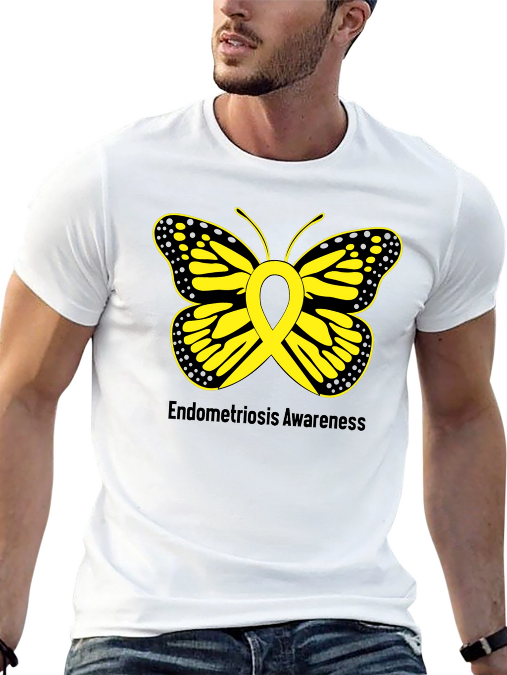 Endometriosis Awareness Butterfly Ribbon Black T-Shirt