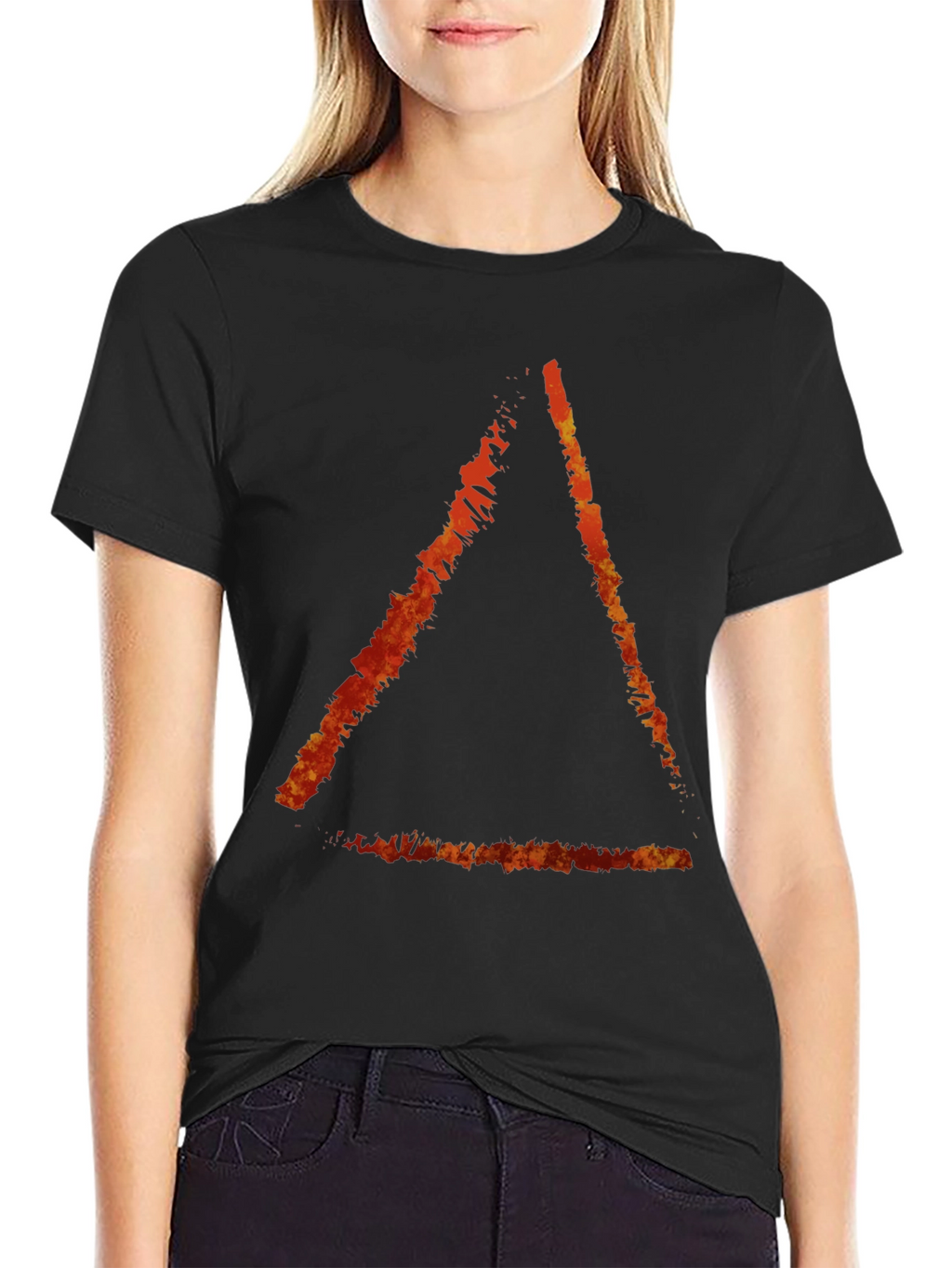 Fiery Triangle Graphic Black Tee - Stylish Casual Wear