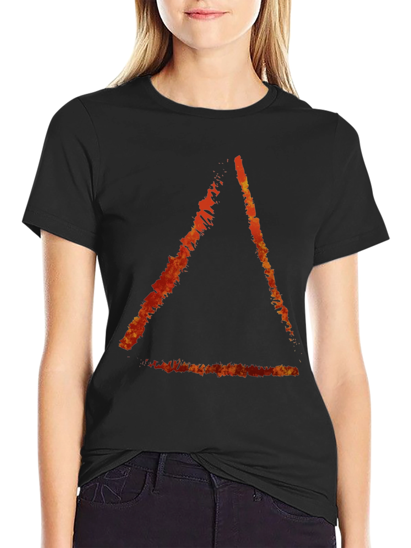 Fiery Triangle Graphic Black Tee - Stylish Casual Wear
