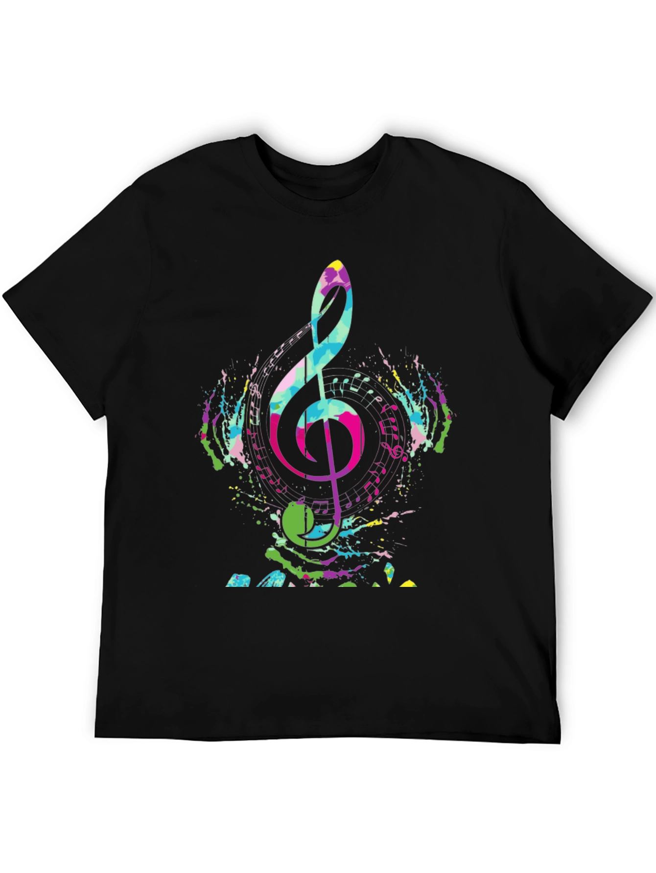 Colorful Music Note Graphic Tee - Black