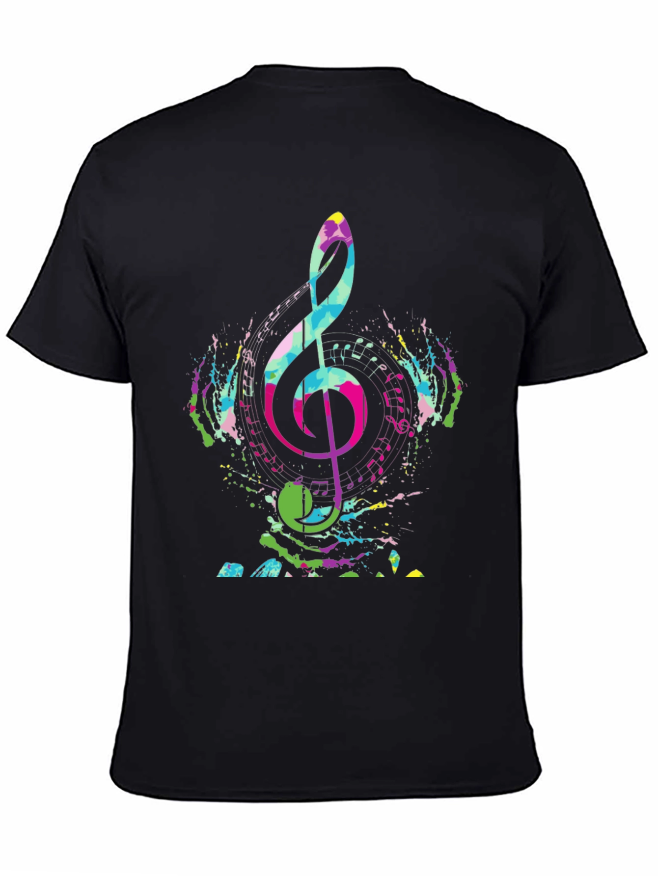 Colorful Music Note Graphic Tee - Black
