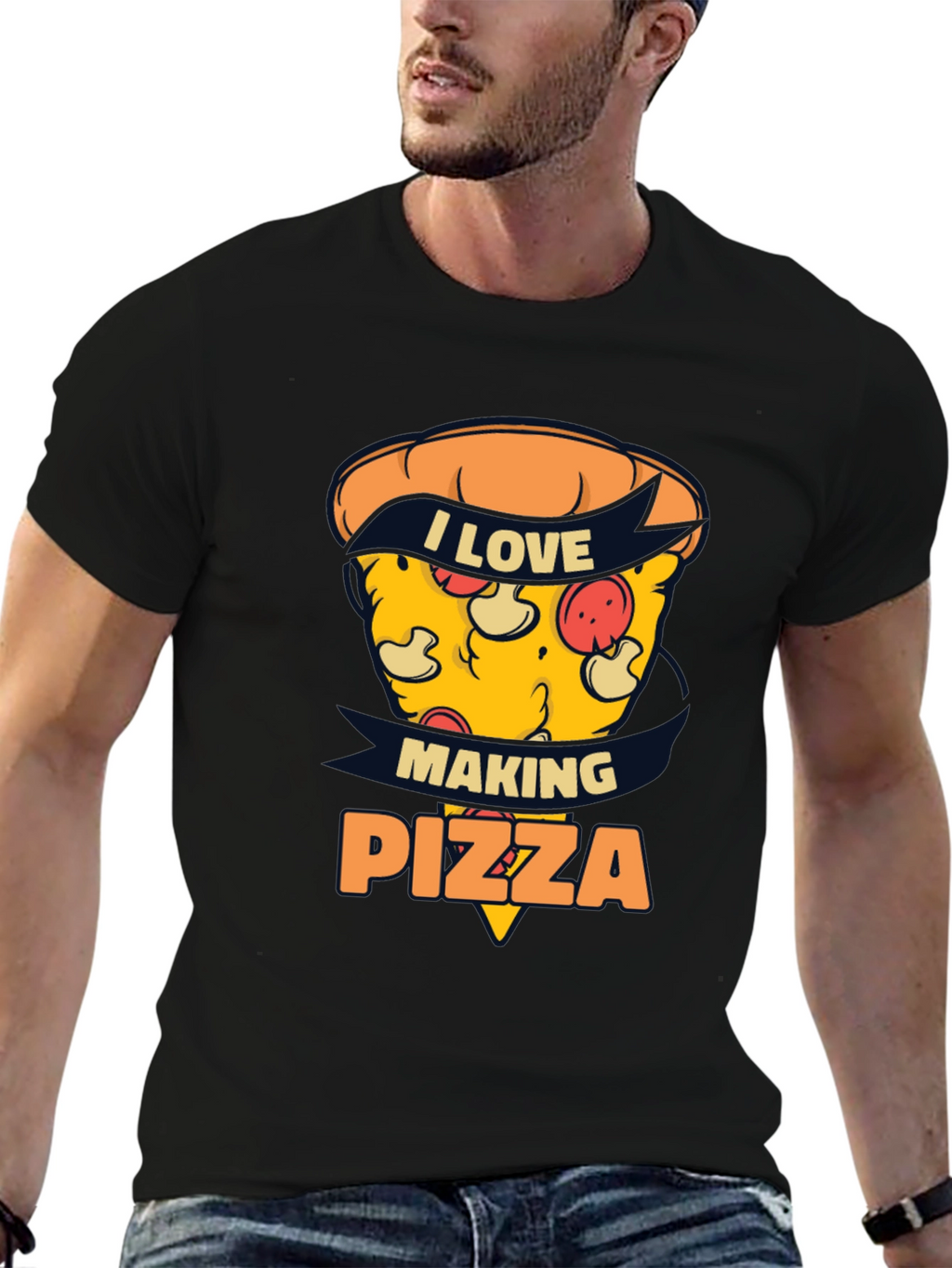 I Love Making Pizza Graphic Black Tee