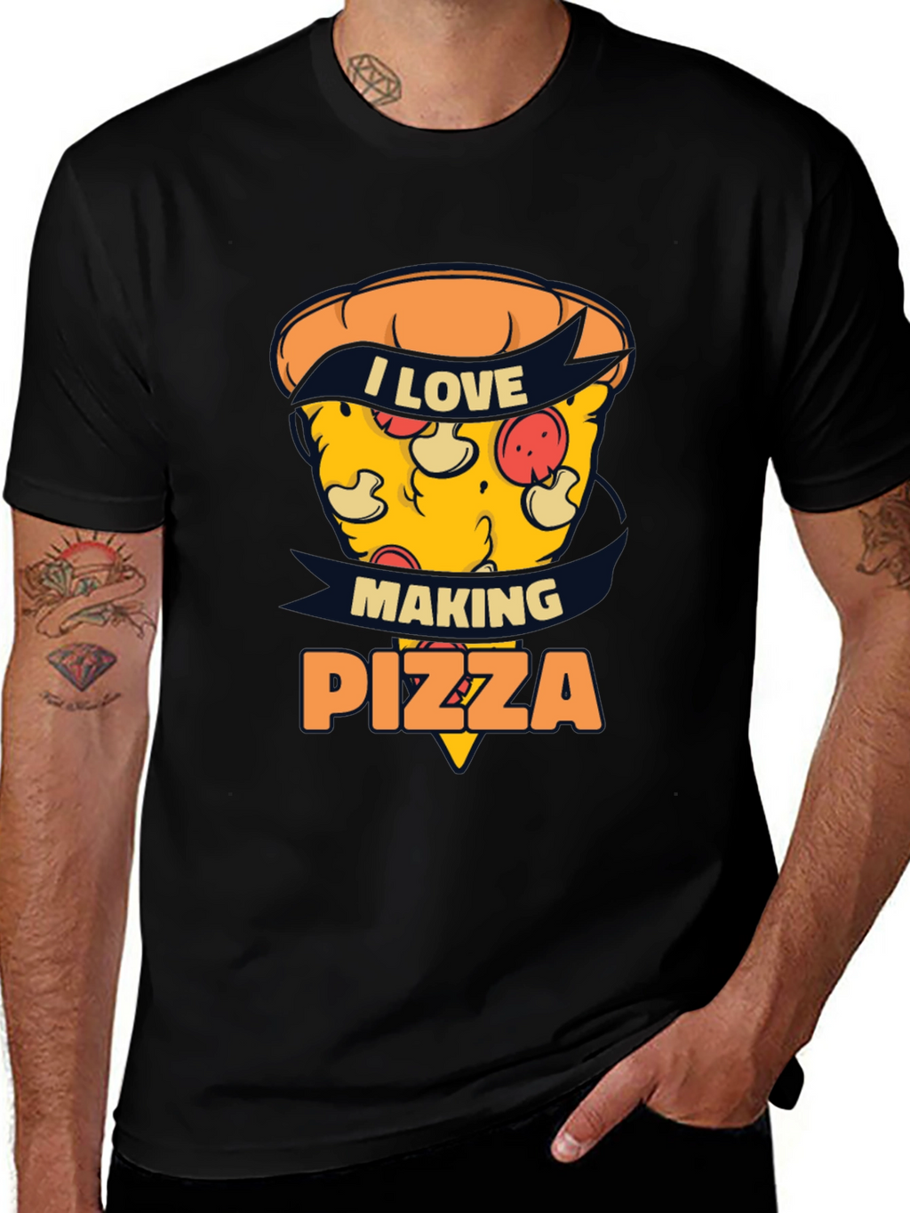 I Love Making Pizza Graphic Black Tee