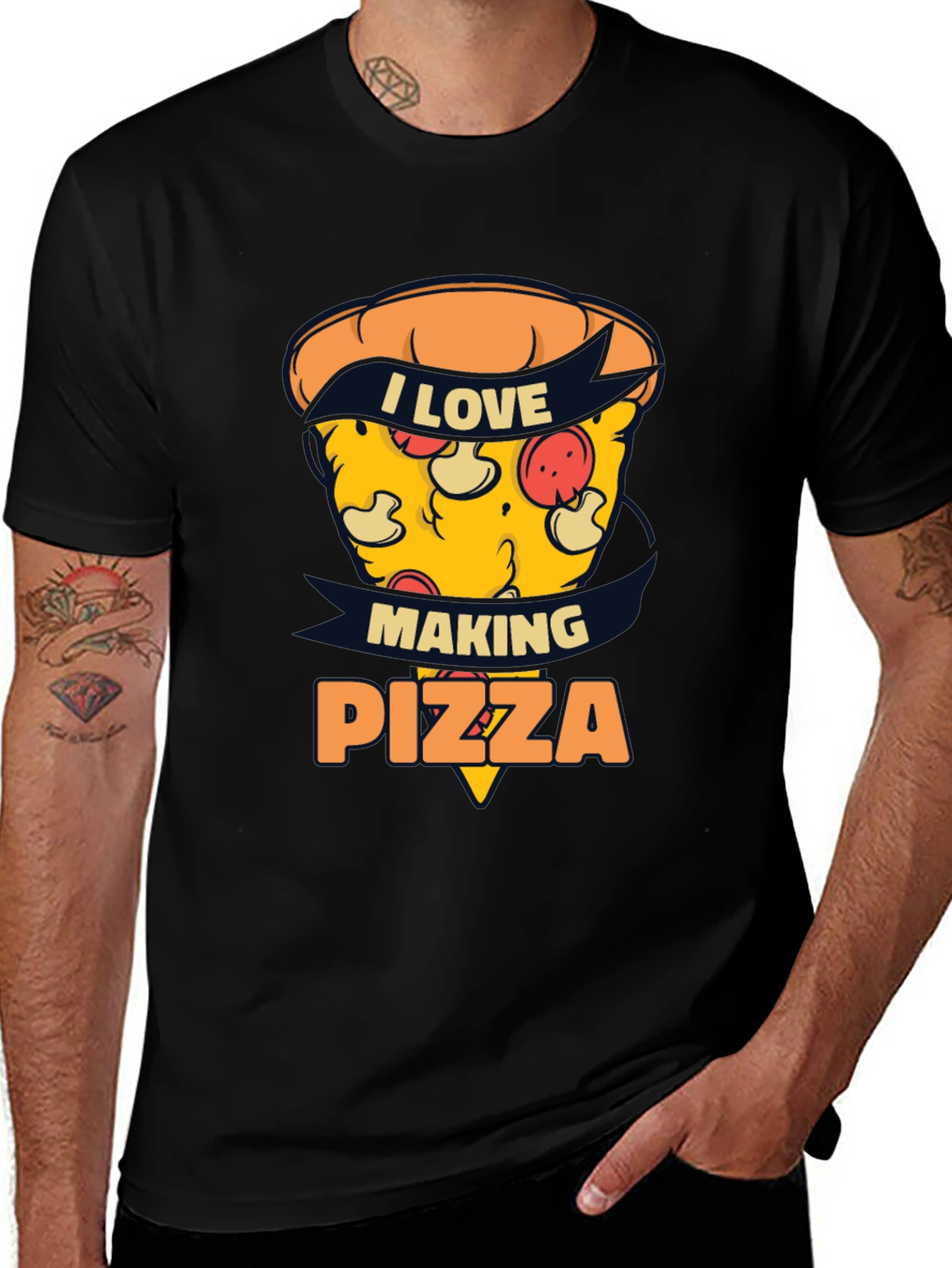 I Love Making Pizza Graphic Black Tee