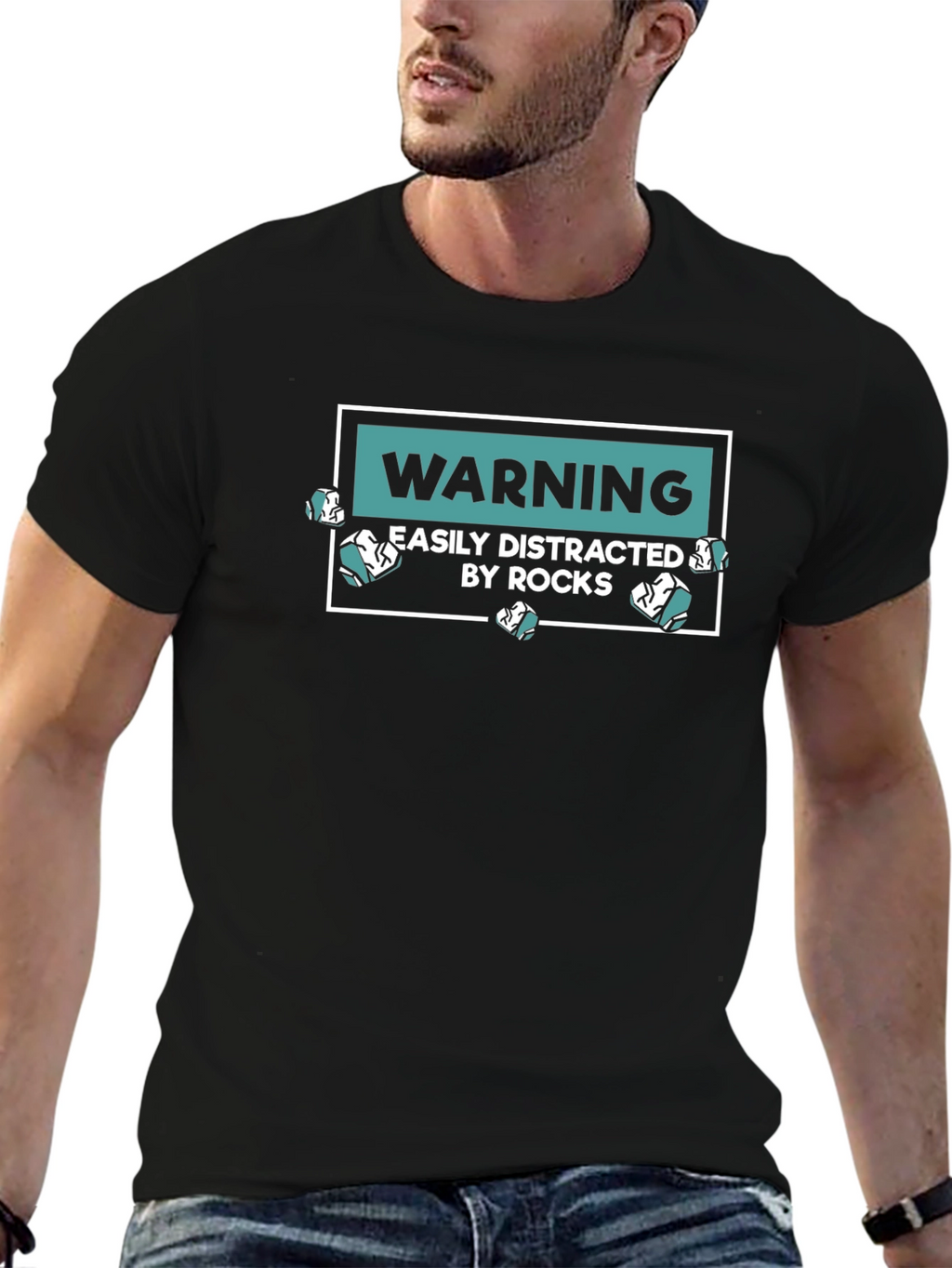 Warning Easily Distracted By Rocks Graphic T-Shirt