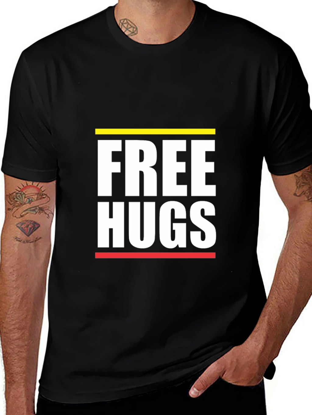 Free Hugs Graphic Tee - Black Cotton Comfort
