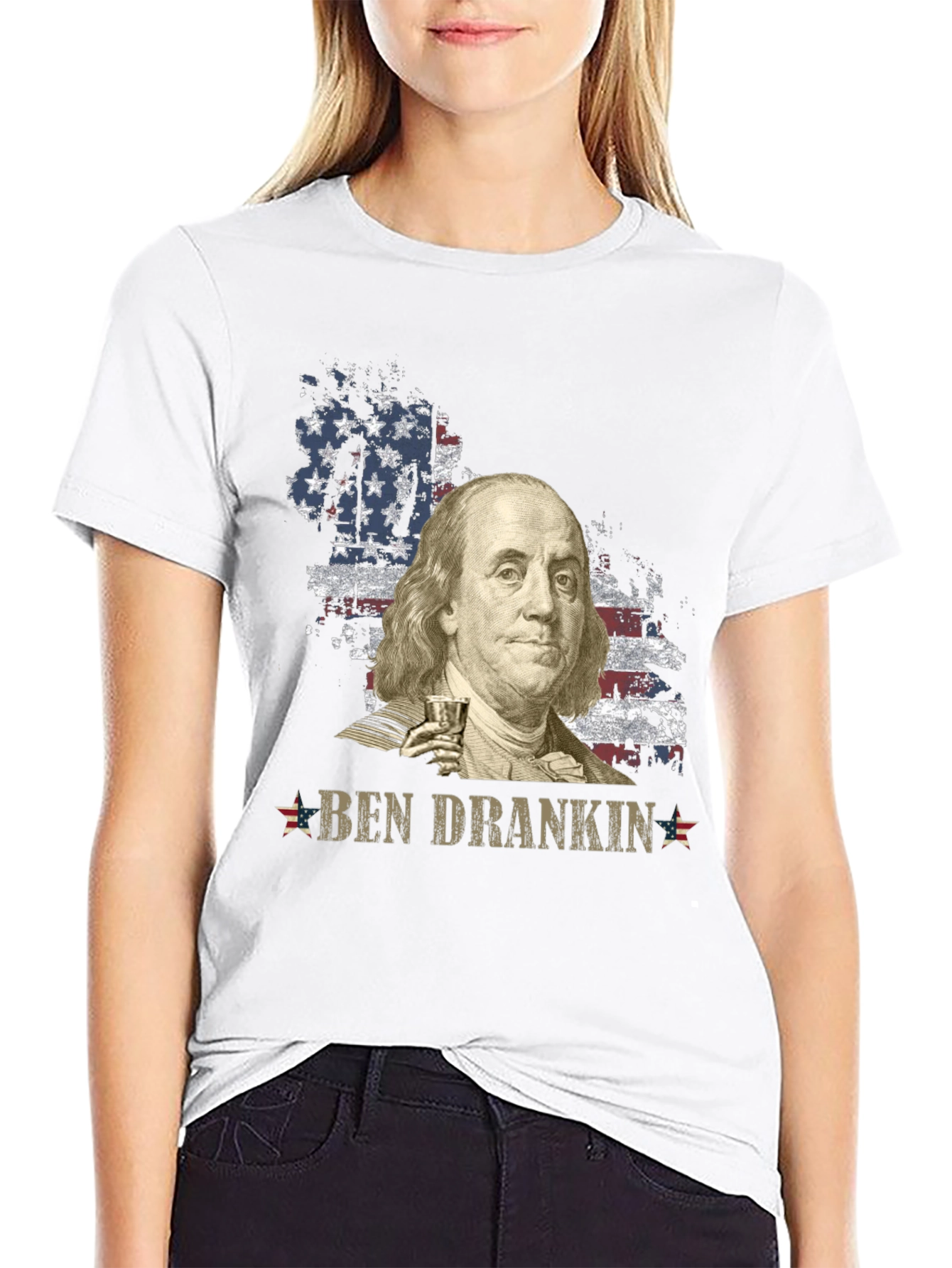 Ben Drankin T-Shirt - Patriotic USA Flag Franklin