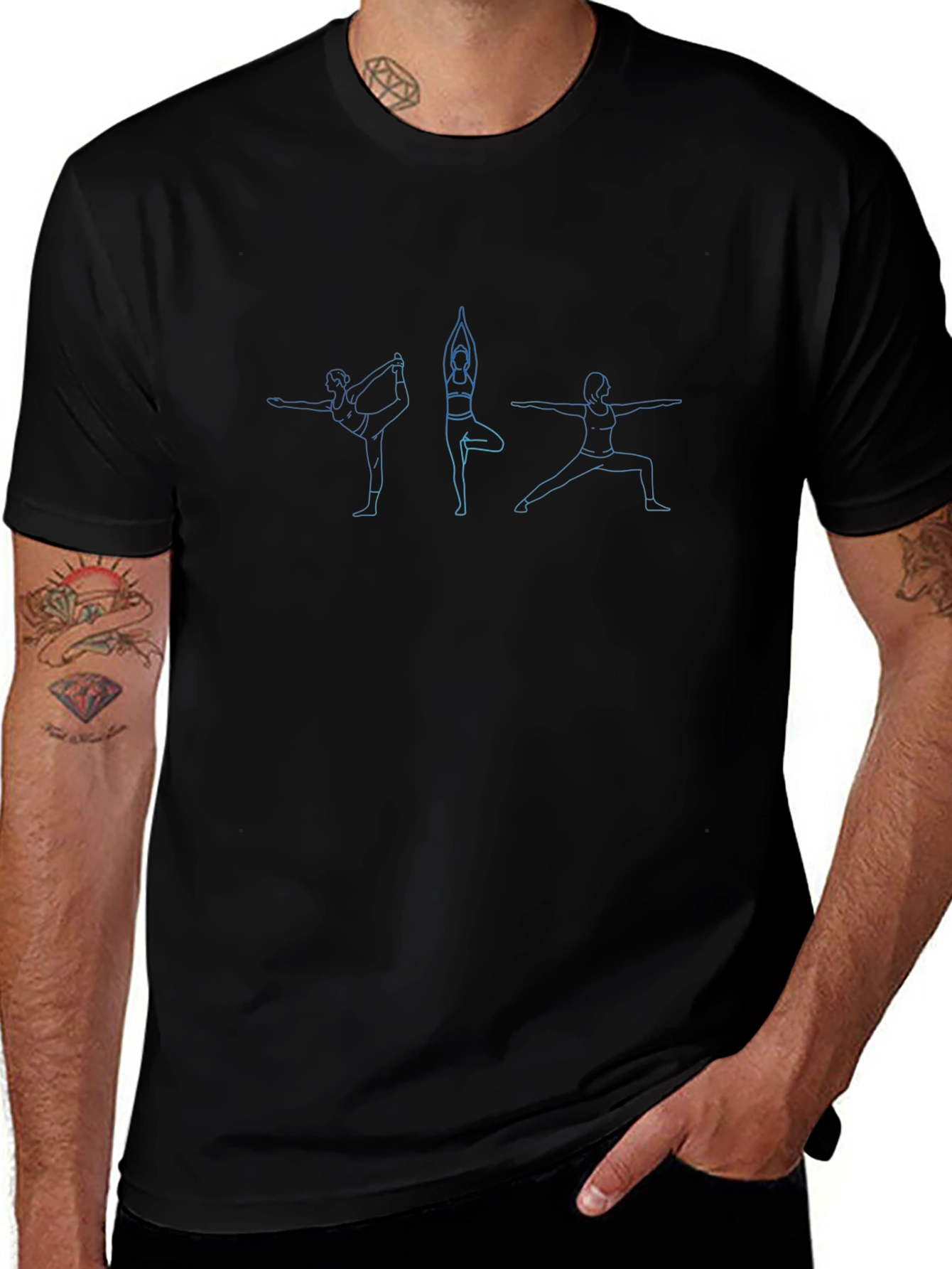Yoga Poses Graphic Print Black T-Shirt