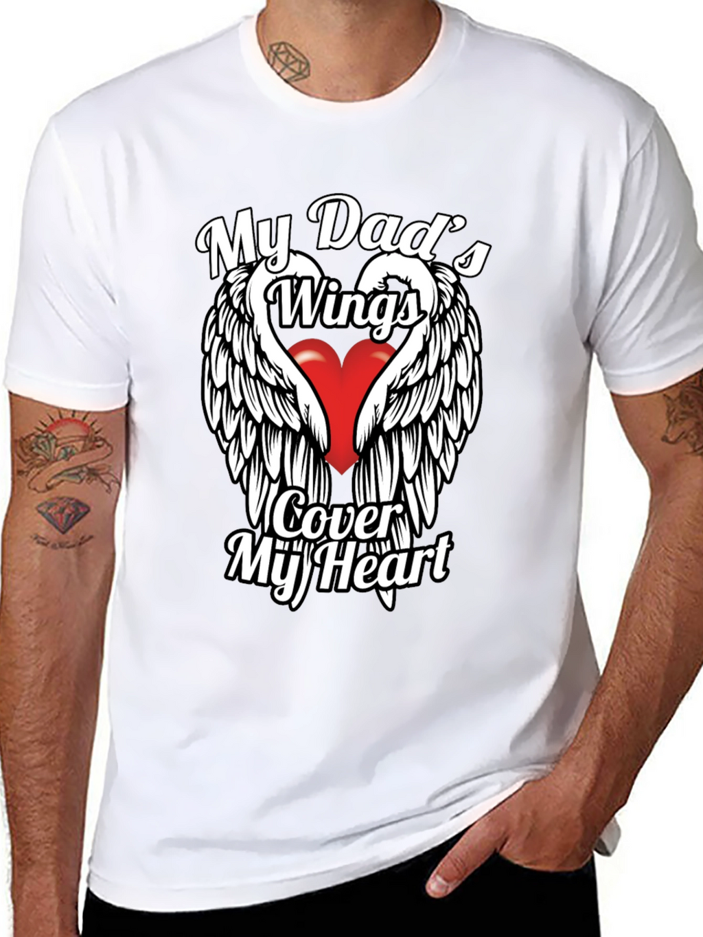 My Dads Wings Cover My Heart Black T-Shirt