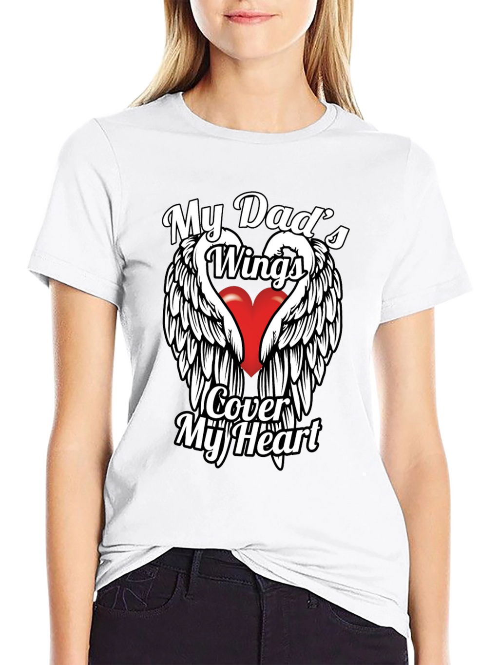 My Dads Wings Cover My Heart Black T-Shirt