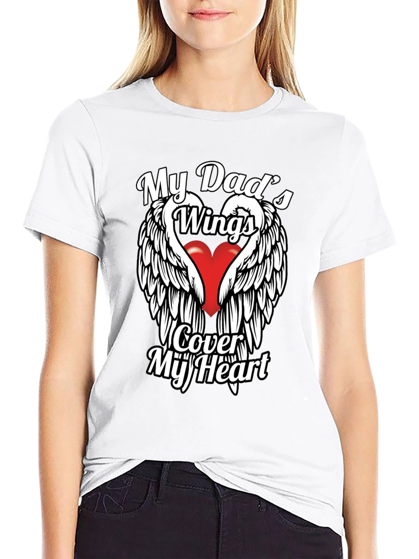 My Dads Wings Cover My Heart Black T-Shirt