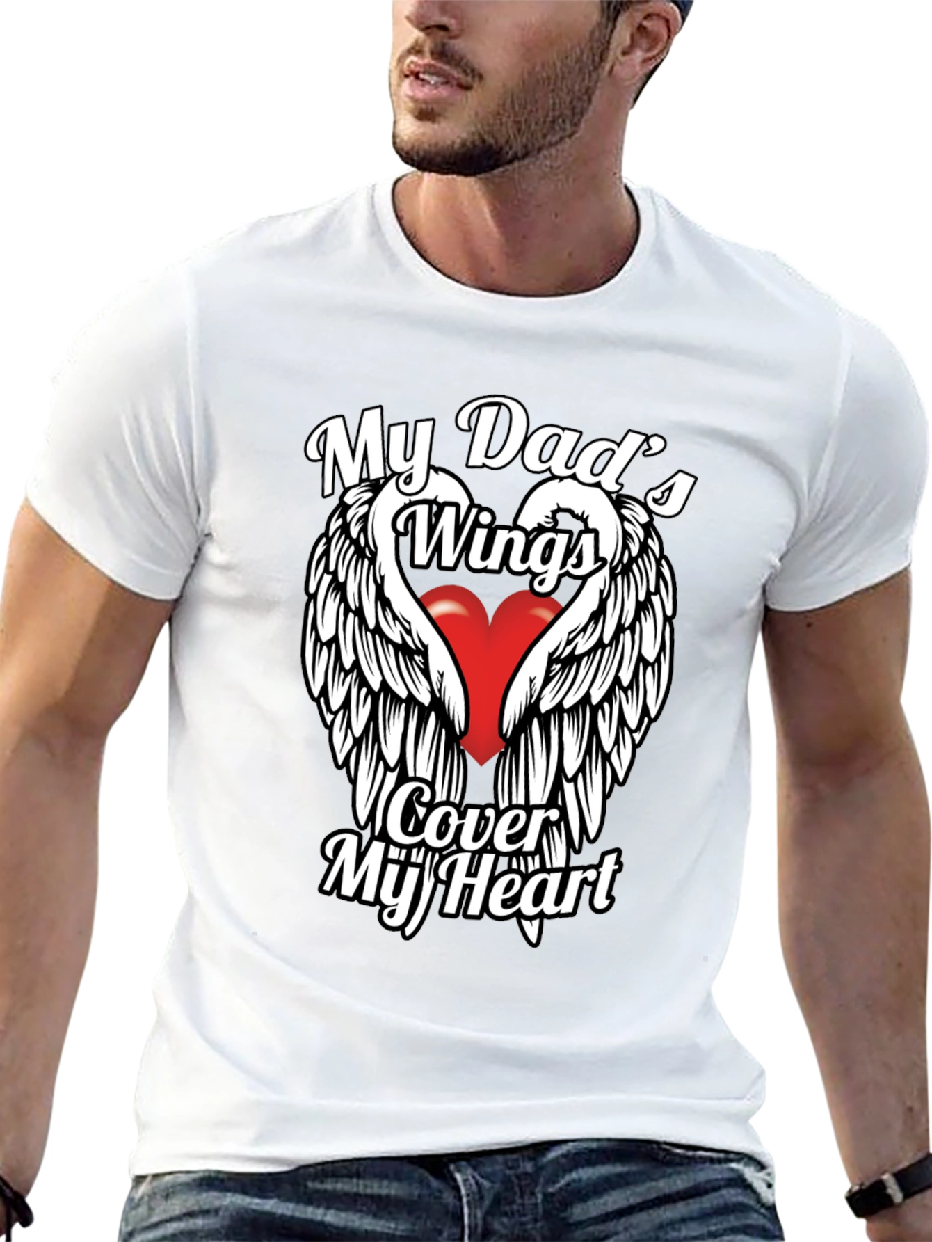 My Dads Wings Cover My Heart Black T-Shirt
