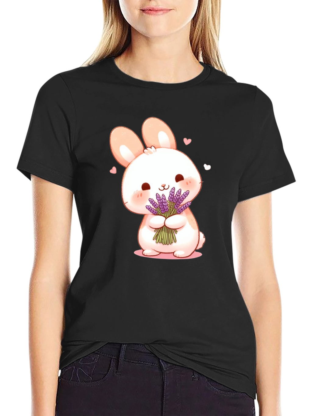 Cute Bunny Lavender Black T-Shirt